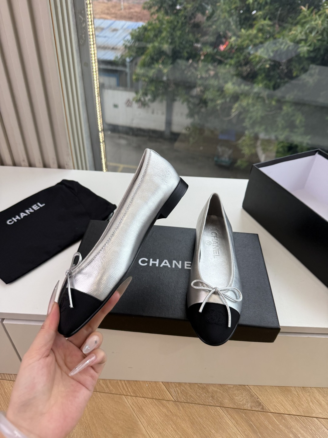 샤넬(CHANEL) 리본 메리제인 슬링백 플랫 신발