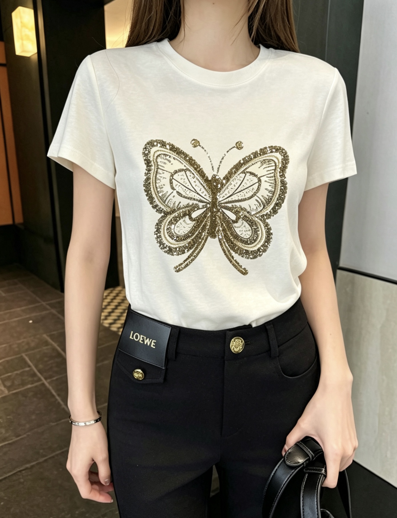 [Valentino] 발렌티노 26SS 시퀸 비드 나비 로고 반팔 티셔츠 의류