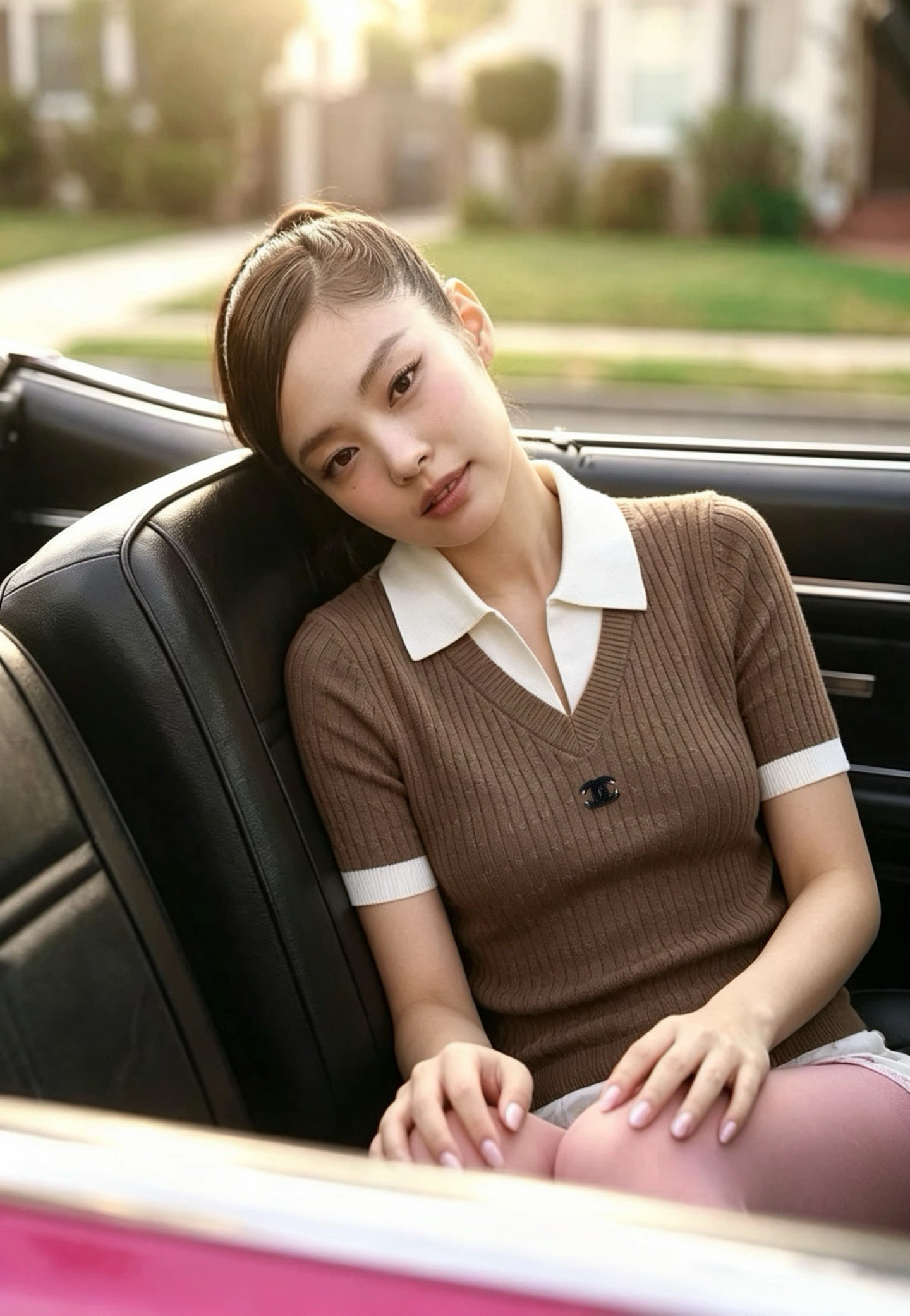 [Chanel] 샤넬 26SS 배색 브이넥 니트 반팔 티셔츠 의류