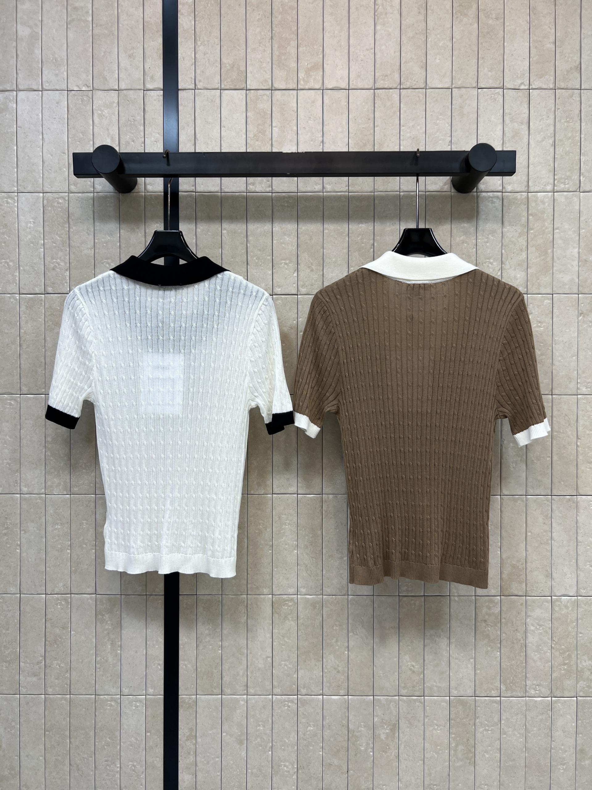 [Chanel] 샤넬 26SS 배색 브이넥 니트 반팔 티셔츠 의류