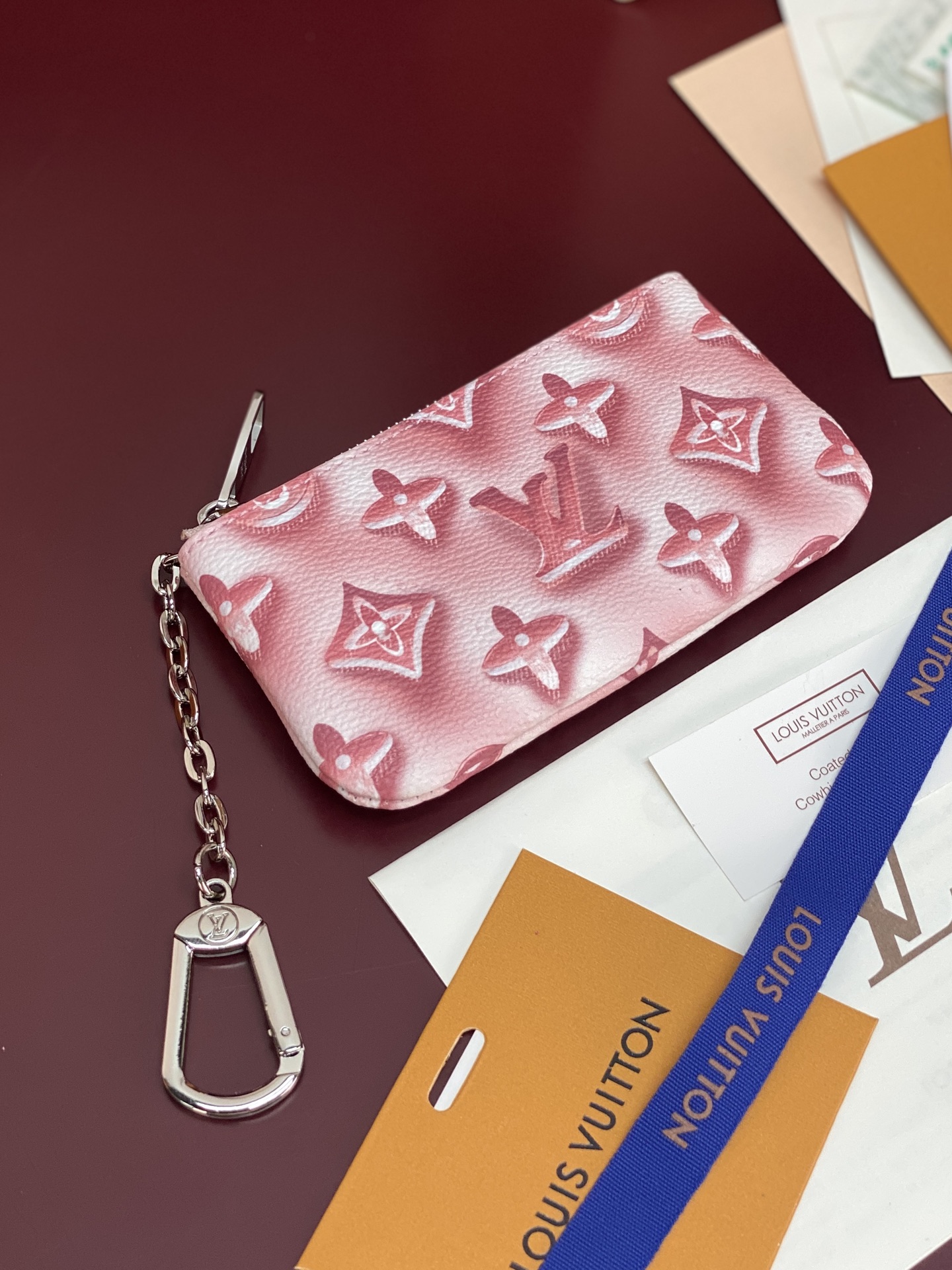 [Louis Vuitton] LV 루이비통 모노그램 자카드 로미 키 파우치 (코튼 핑크) 지갑