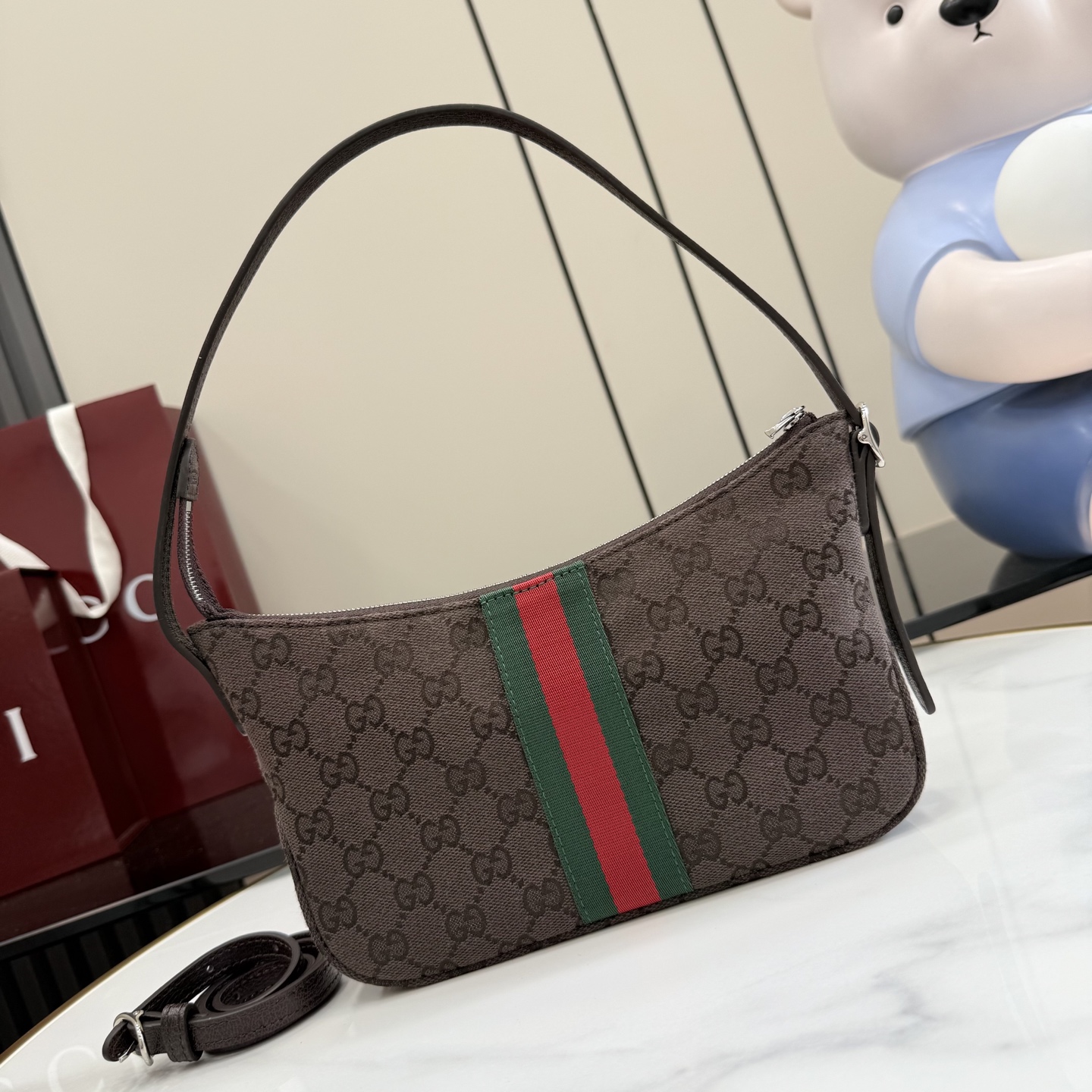 GUCCI 구찌 루네타(Lunetta) 컬렉션 - 다크 브라운 GG 캔버스 숄더/크로스백 가방