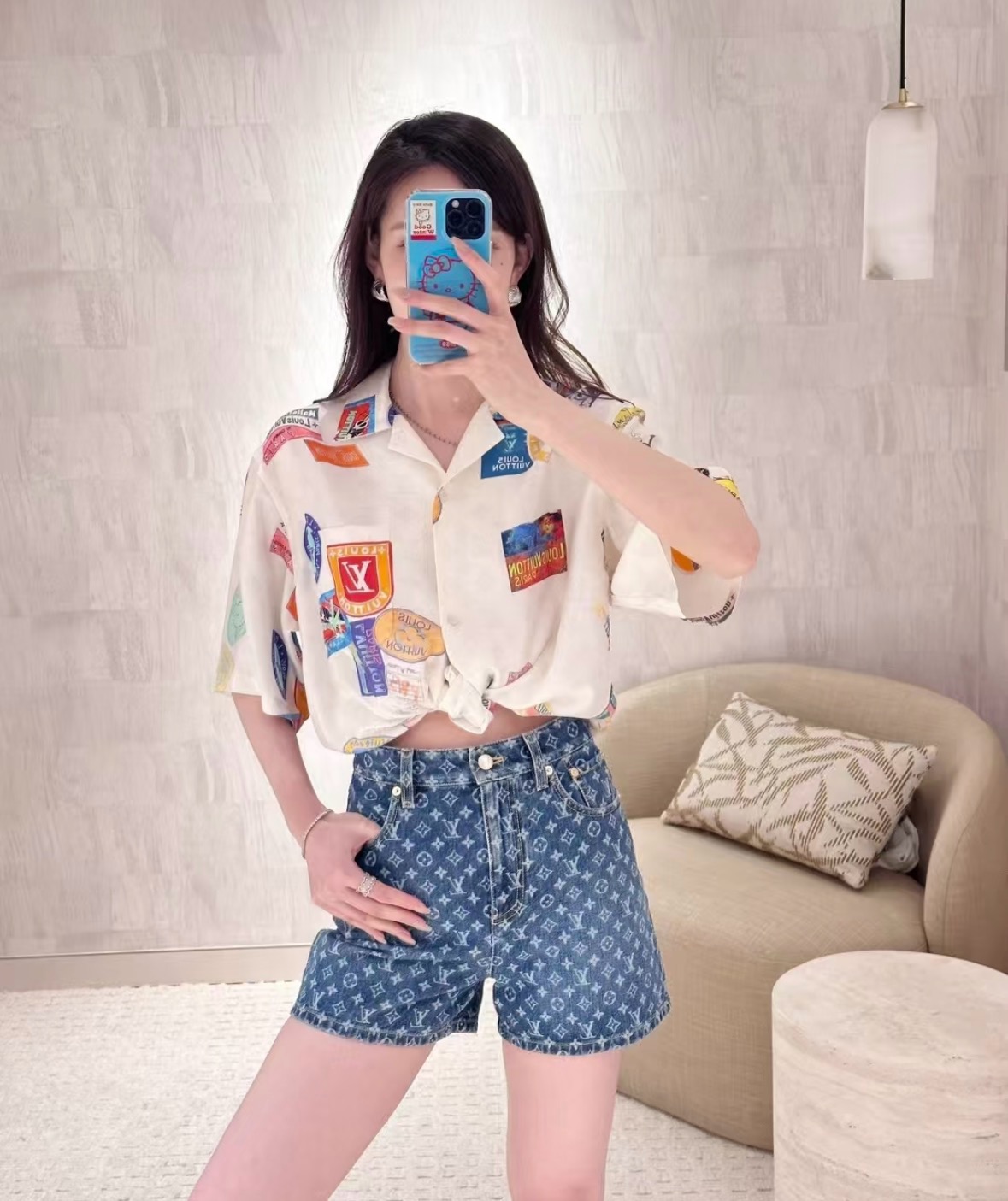 LV 루이비통 로고 자카드 데님 쇼츠 숏 팬츠 바지 의류