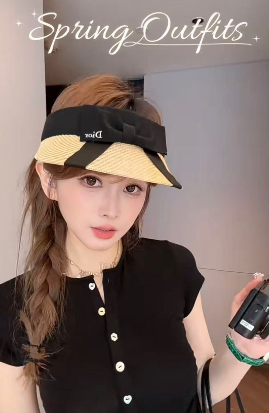 디올(DIOR) 리본 오픈탑 밀짚모자 모자