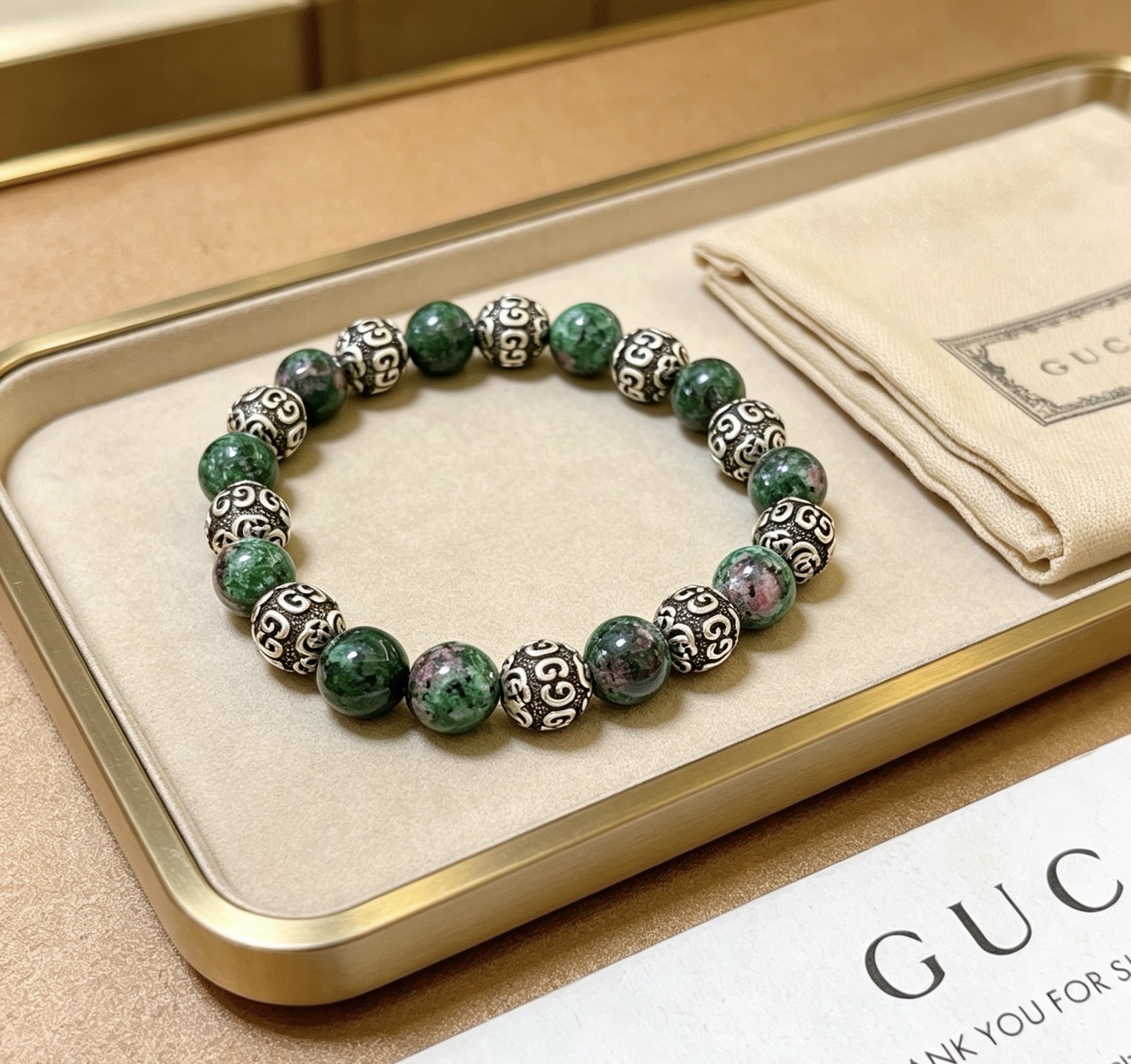 구찌(GUCCI) 더블 G 그린 스톤 팔찌 악세사리