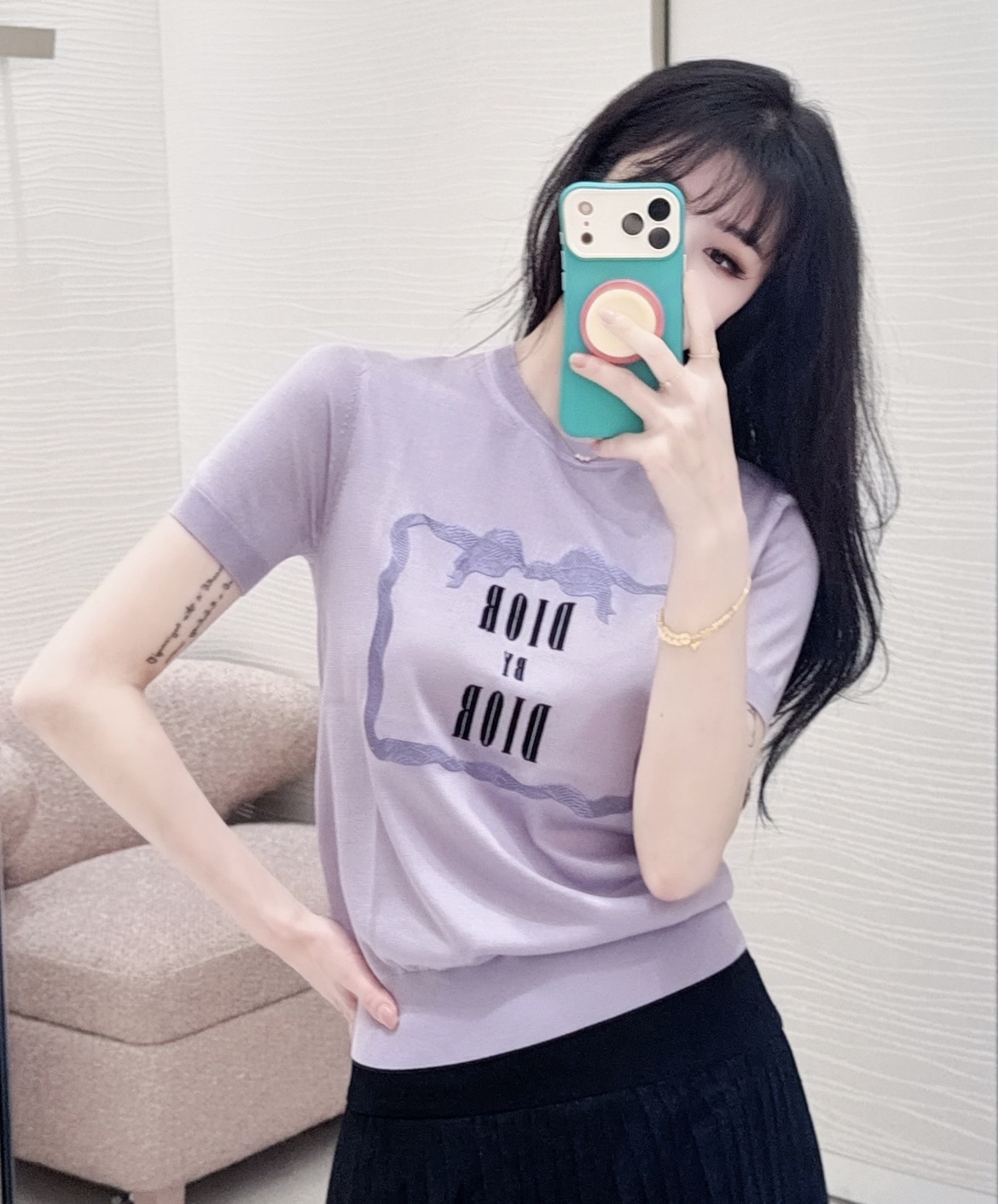 [Dior] 디올 26SS 입체 자수 로고 니트 반팔 티셔츠 의류