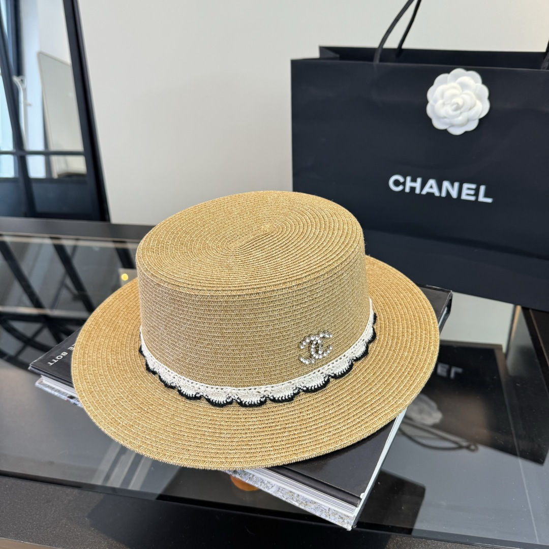 샤넬(CHANEL) 플랫 밀짚모자 모자