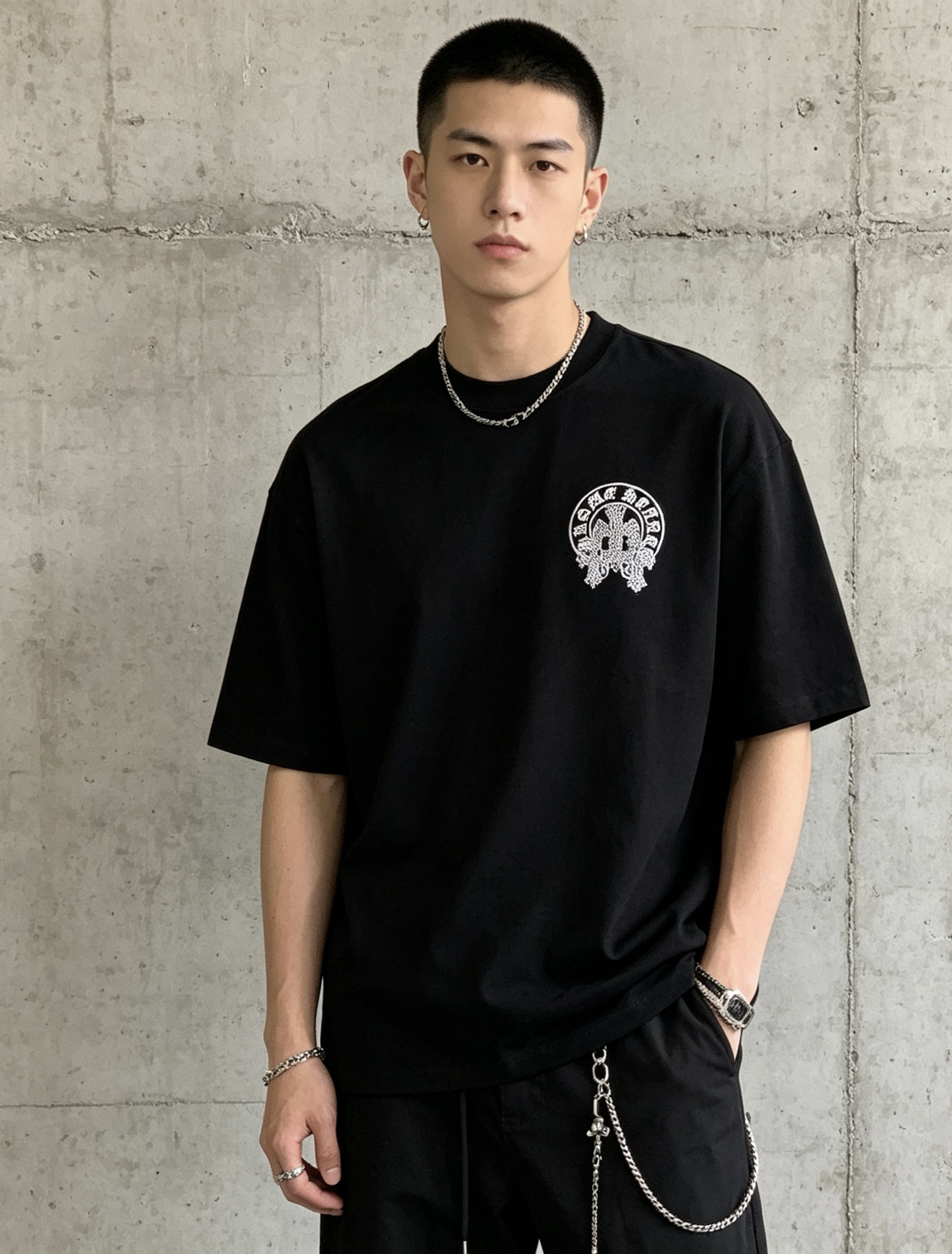 크롬하츠(CHROME HEARTS) 고딕 자수 반팔 티셔츠 의류