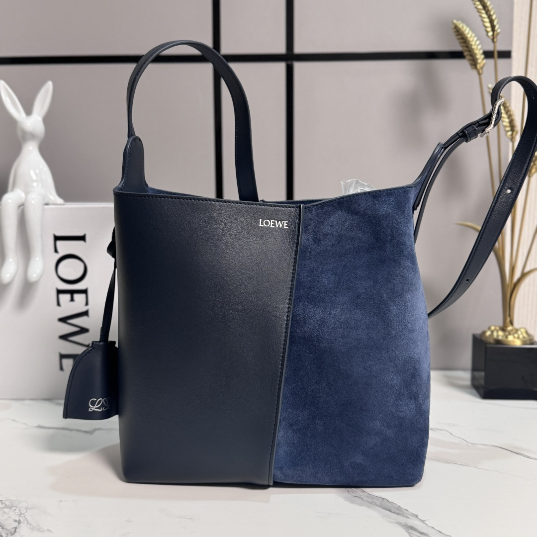 LOEWE 로에베 미디움 스웨이드 & 스무스 콤비네이션 Bilbao 빌바오 트라페즈 버킷 백(652604) 가방