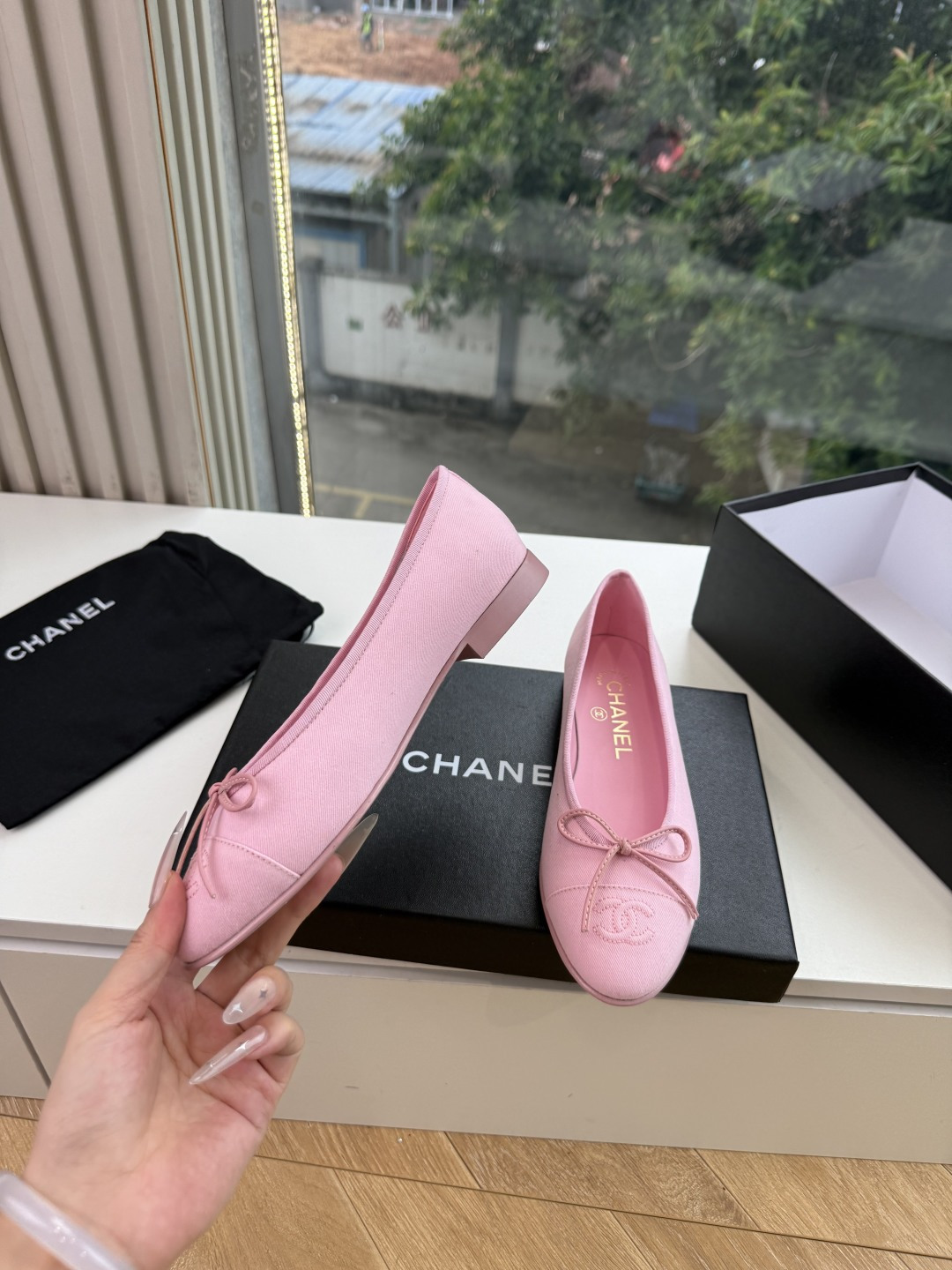 샤넬(CHANEL) 리본 메리제인 슬링백 플랫 신발