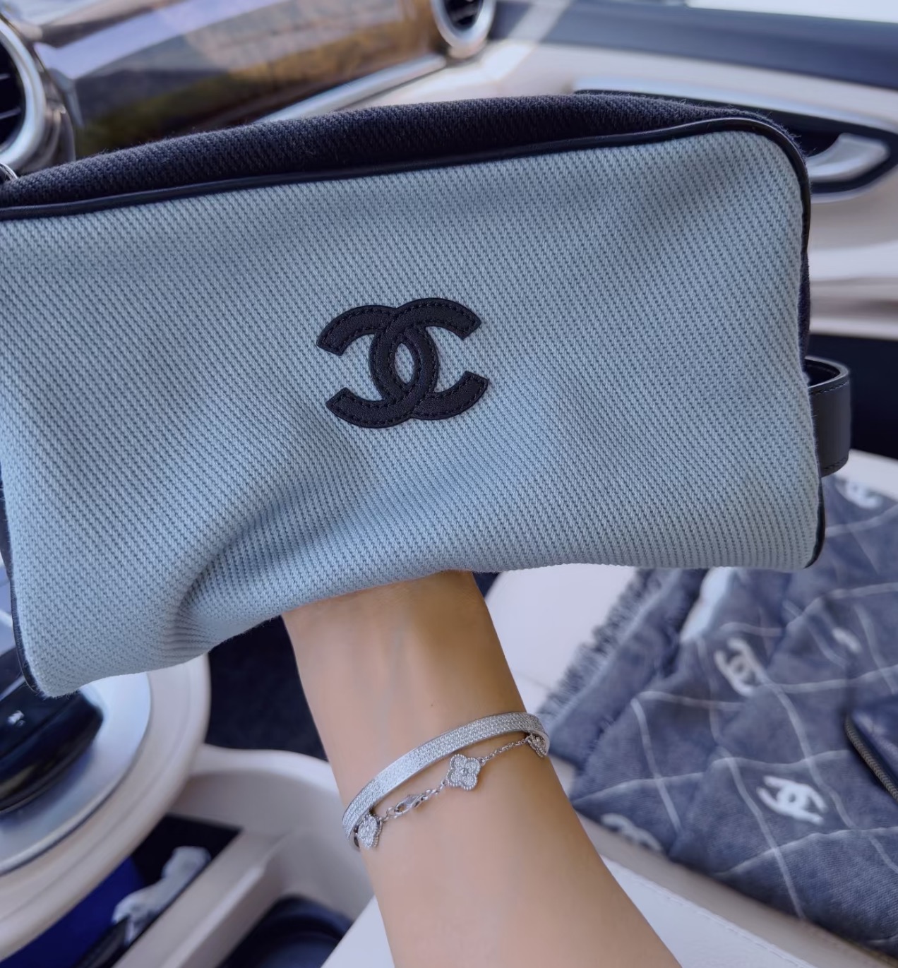 [Chanel] 샤넬 26M Coco Beach 코코 비치 캔버스 코스메틱 파우치 백 가방