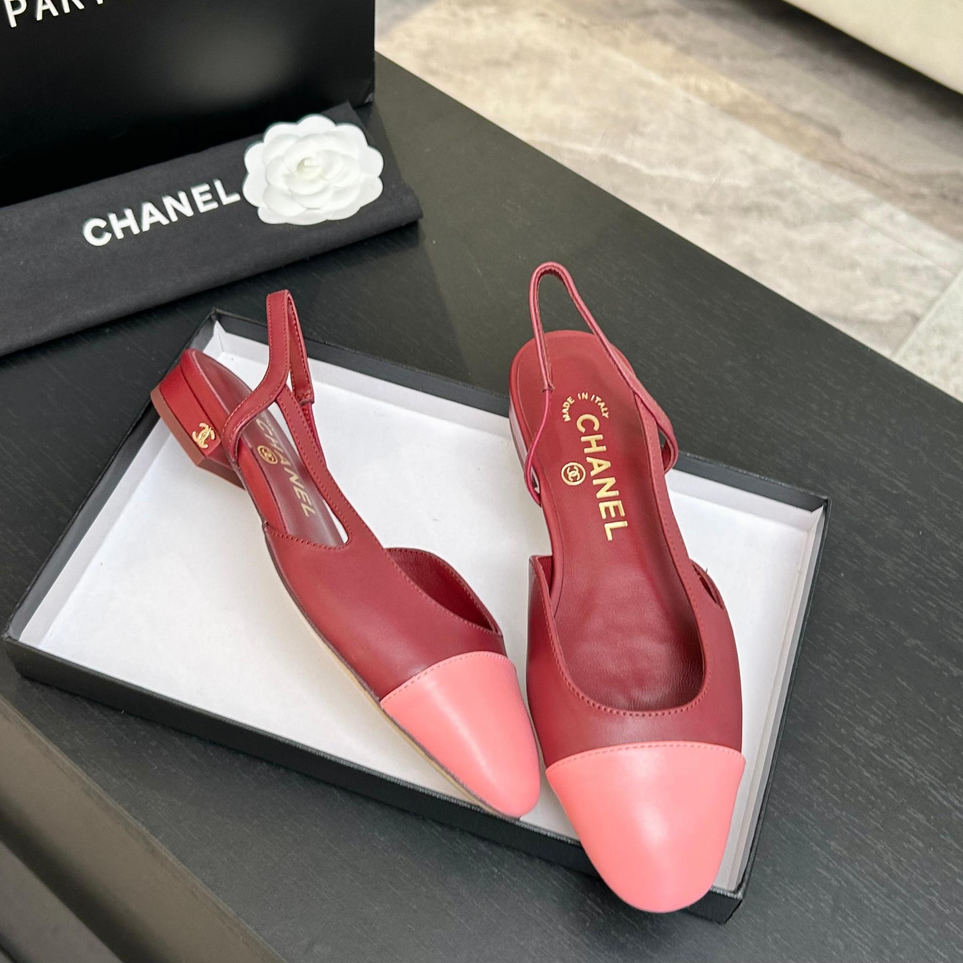 샤넬(CHANEL) 투톤 슬링백 로우힐 신발