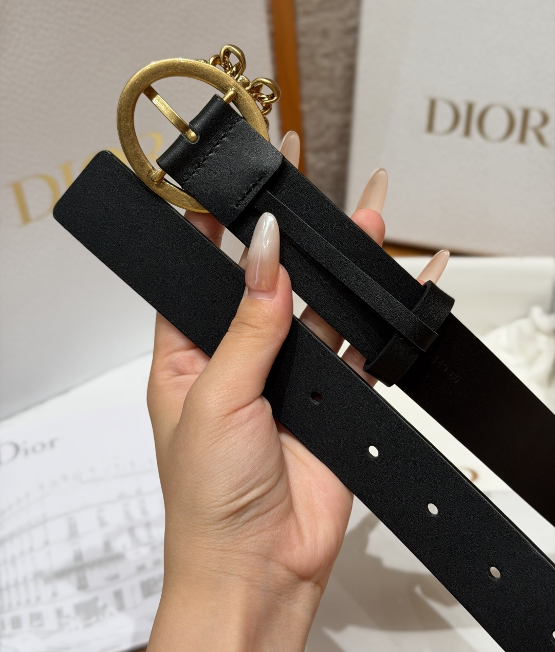 디올(DIOR) 리버서블 카프스킨 앤티크 핀 버클 벨트