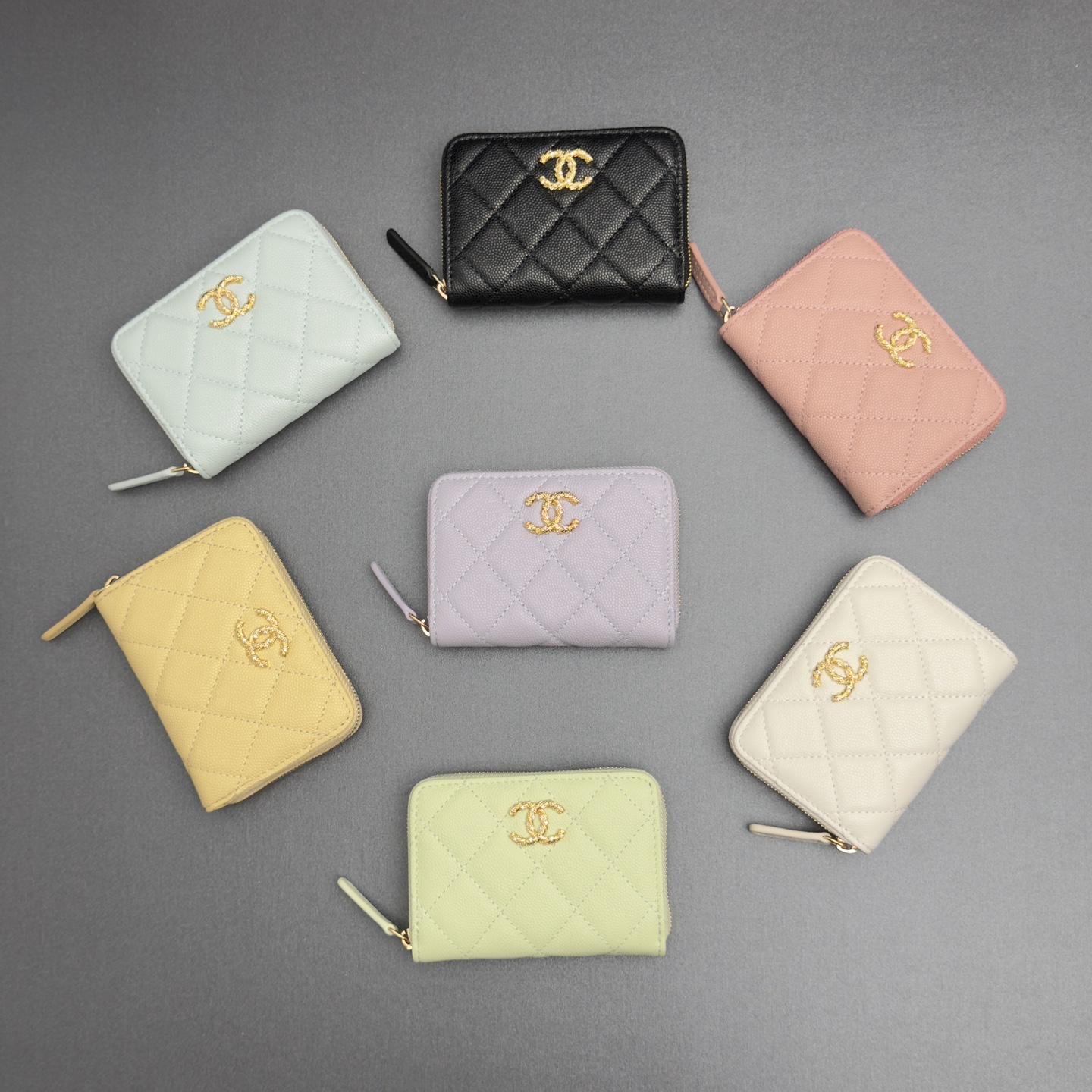 [Chanel] 샤넬 26SS 캐비어 멀티 젬스톤 미니 지퍼 코인 퍼스 지갑