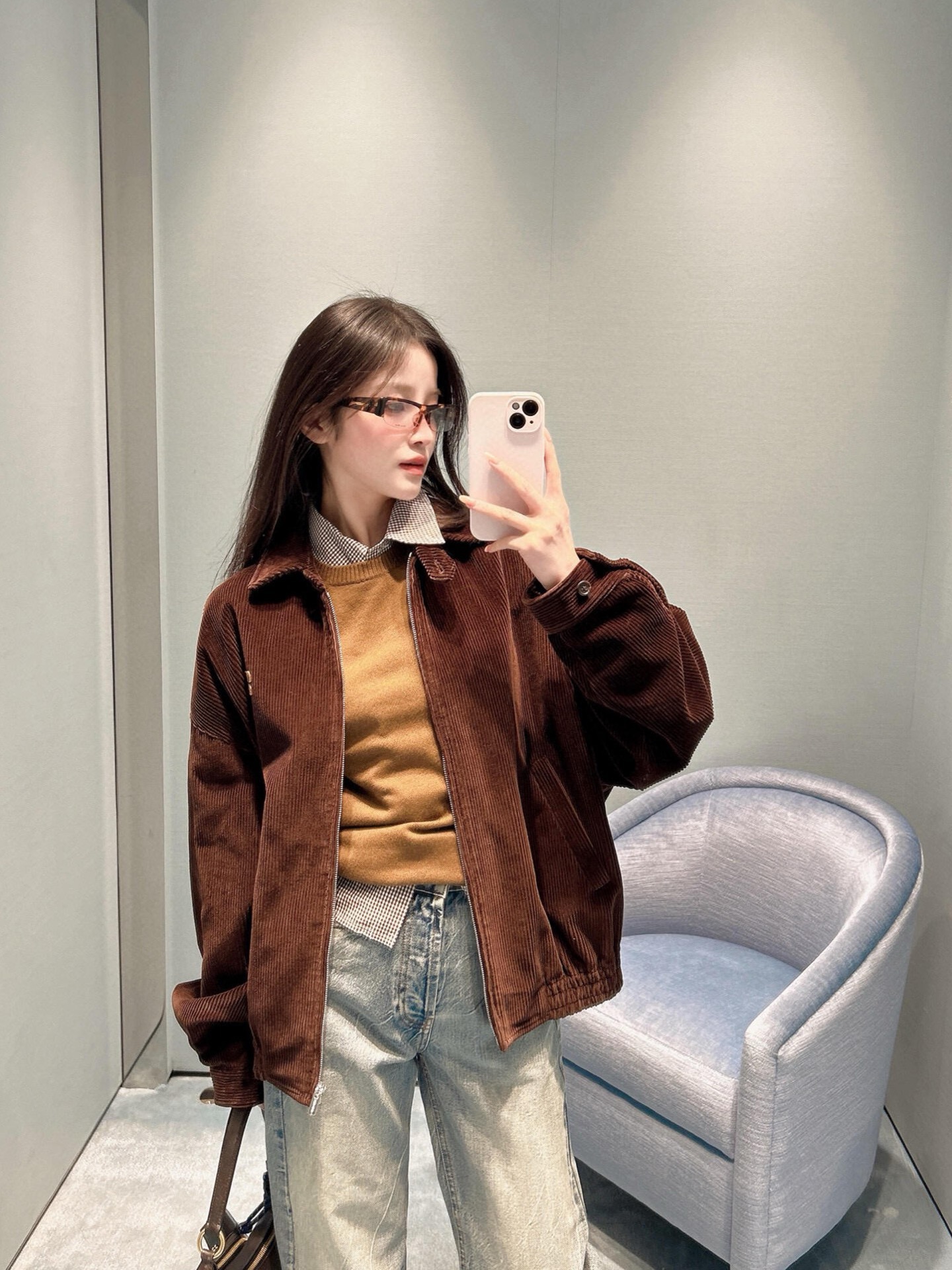 미우미우(MIU MIU) 자수 코듀로이 집업 재킷 상의 의류