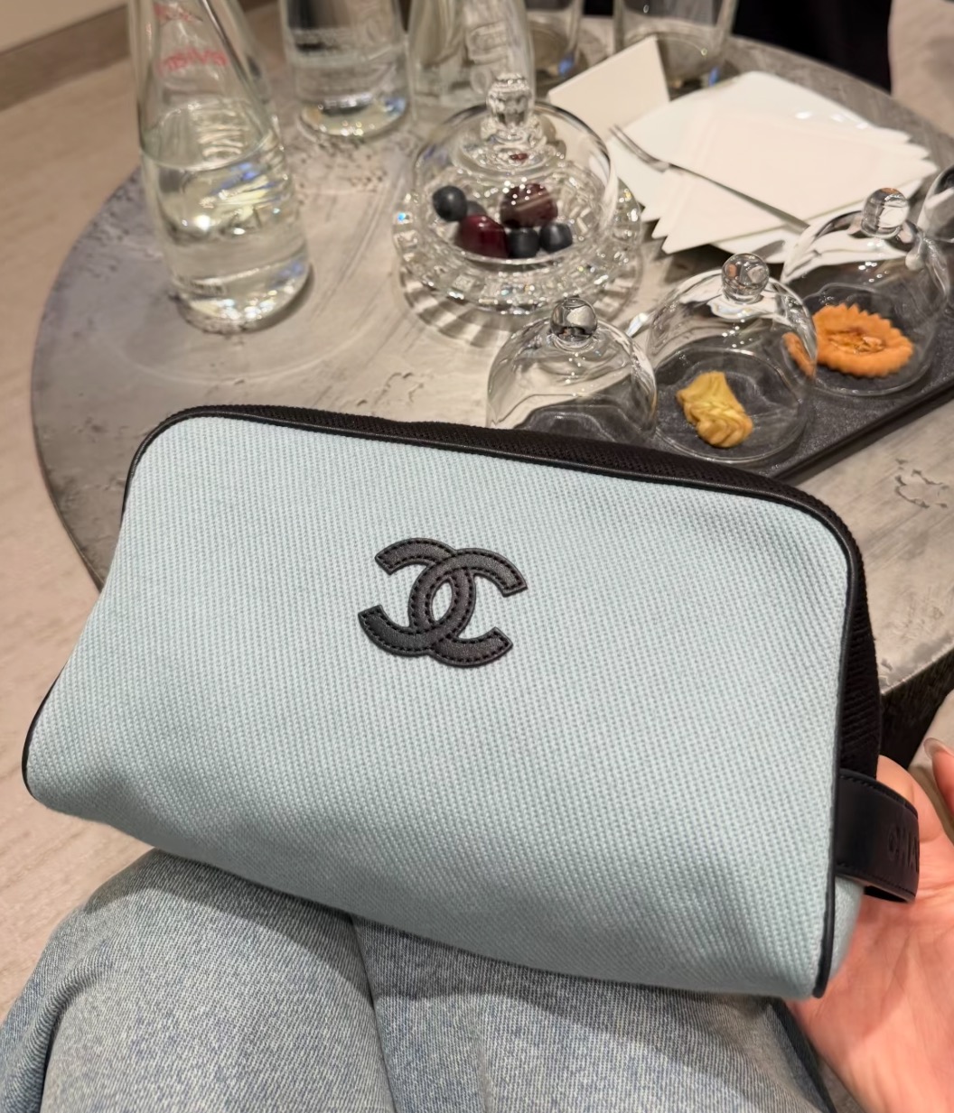 [Chanel] 샤넬 26M Coco Beach 코코 비치 캔버스 코스메틱 파우치 백 가방
