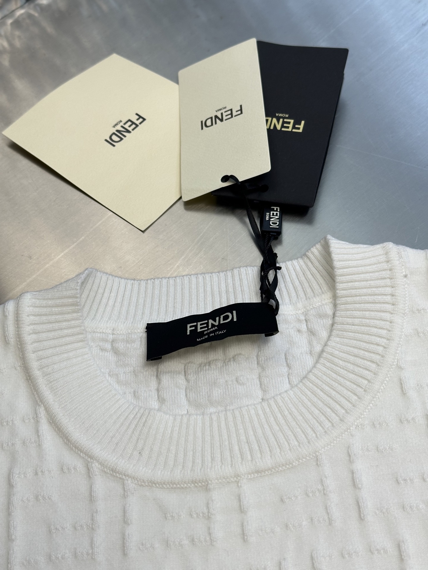 펜디(FENDI) 더블 F 자카드 니트 반팔 티셔츠 의류