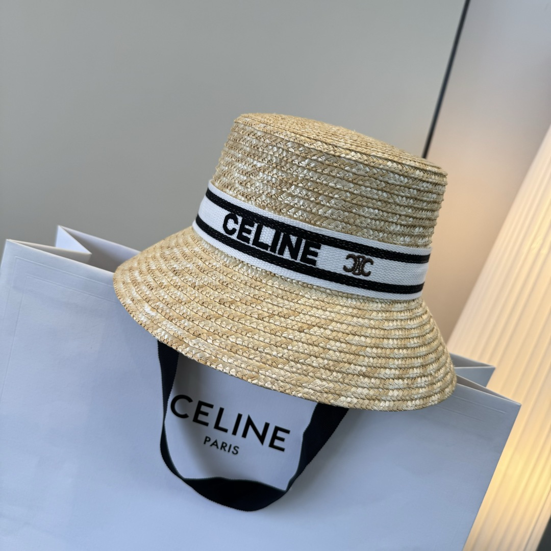 셀린느(CELINE) 라피아 버킷햇 모자