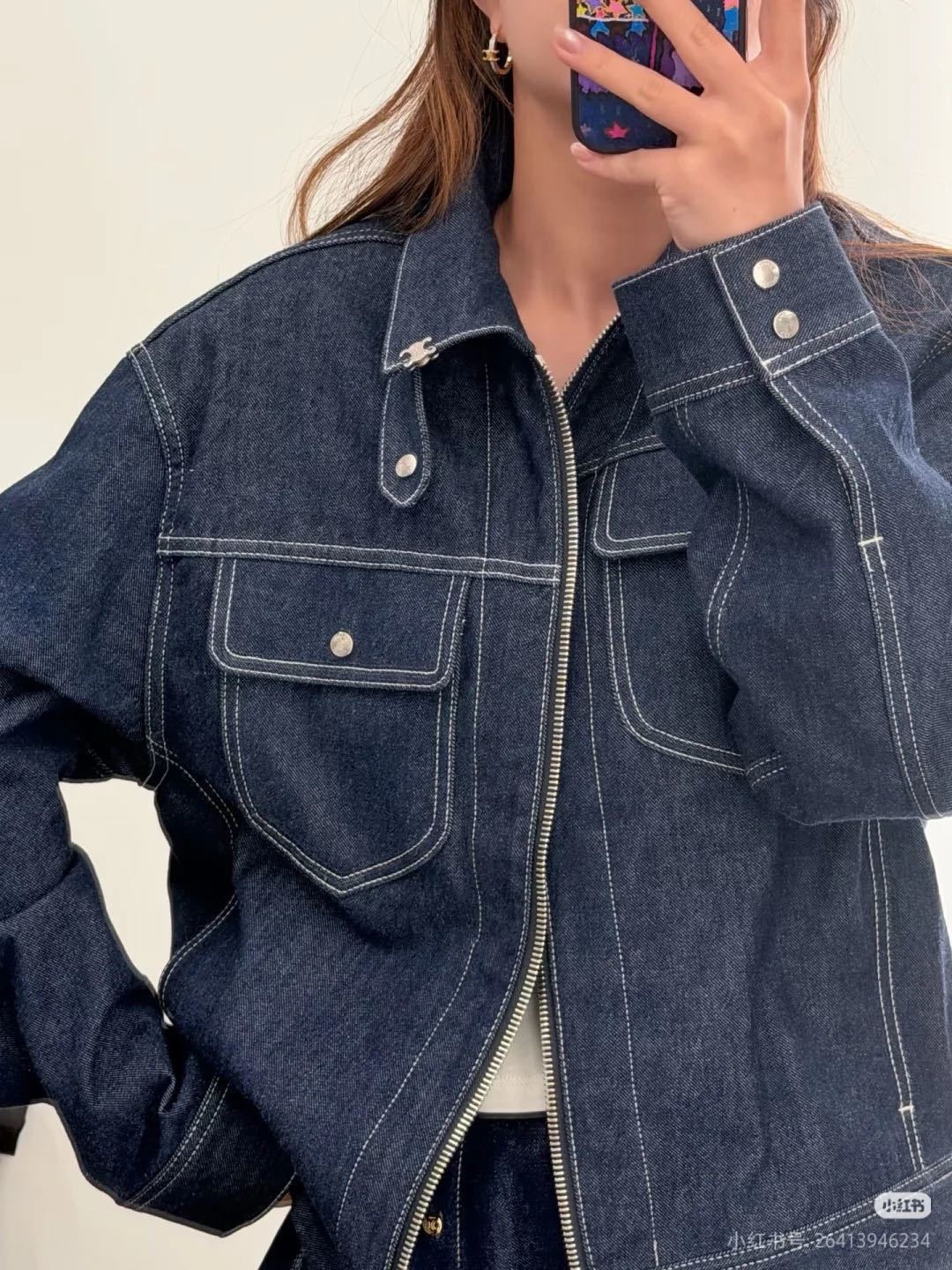 셀린느(CELINE) 인디고 데님 크롭 집업 재킷 상의 의류