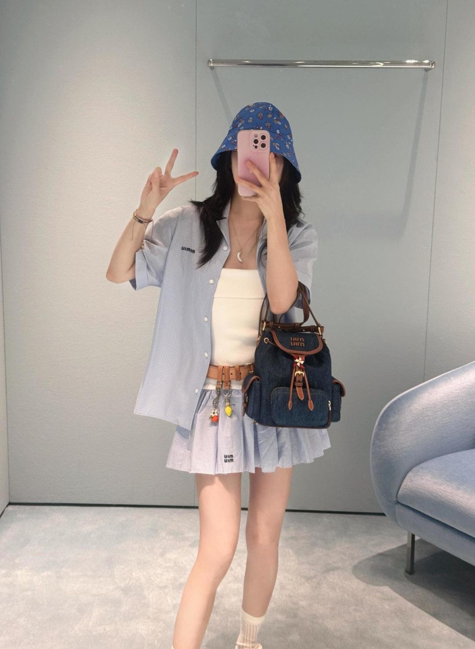 미우미우(MIU MIU) 체크 반팔 셔츠 상의 의류