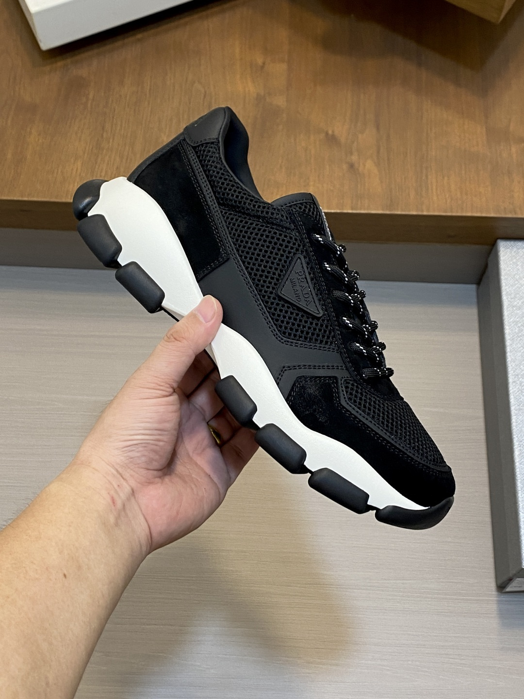 [Prada] 프라다 프리미엄 스웨이드 & 캔버스 콤비 스니커즈 신발