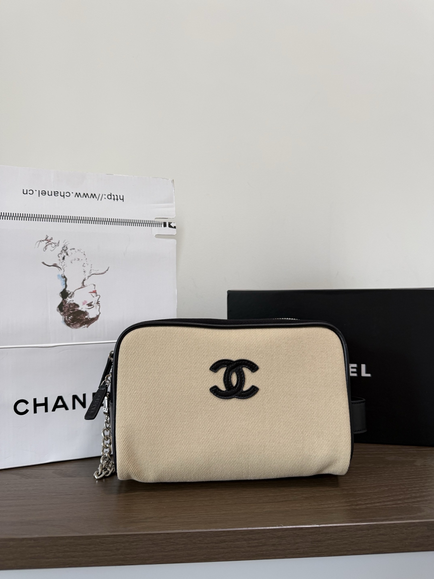 [Chanel] 샤넬 26M Coco Beach 코코 비치 캔버스 코스메틱 파우치 백 가방