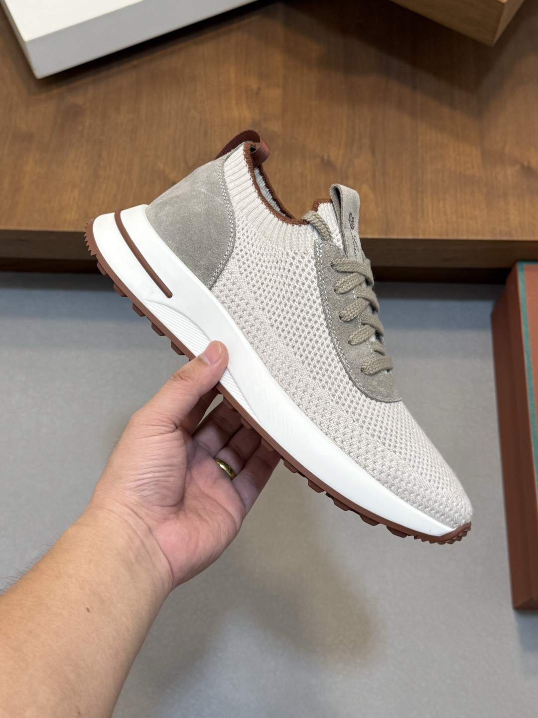 [Loro Piana] LP 로로 피아나 썸머 안톤 워크 레더 앤 패브릭 보트 슈즈 스니커즈 신발