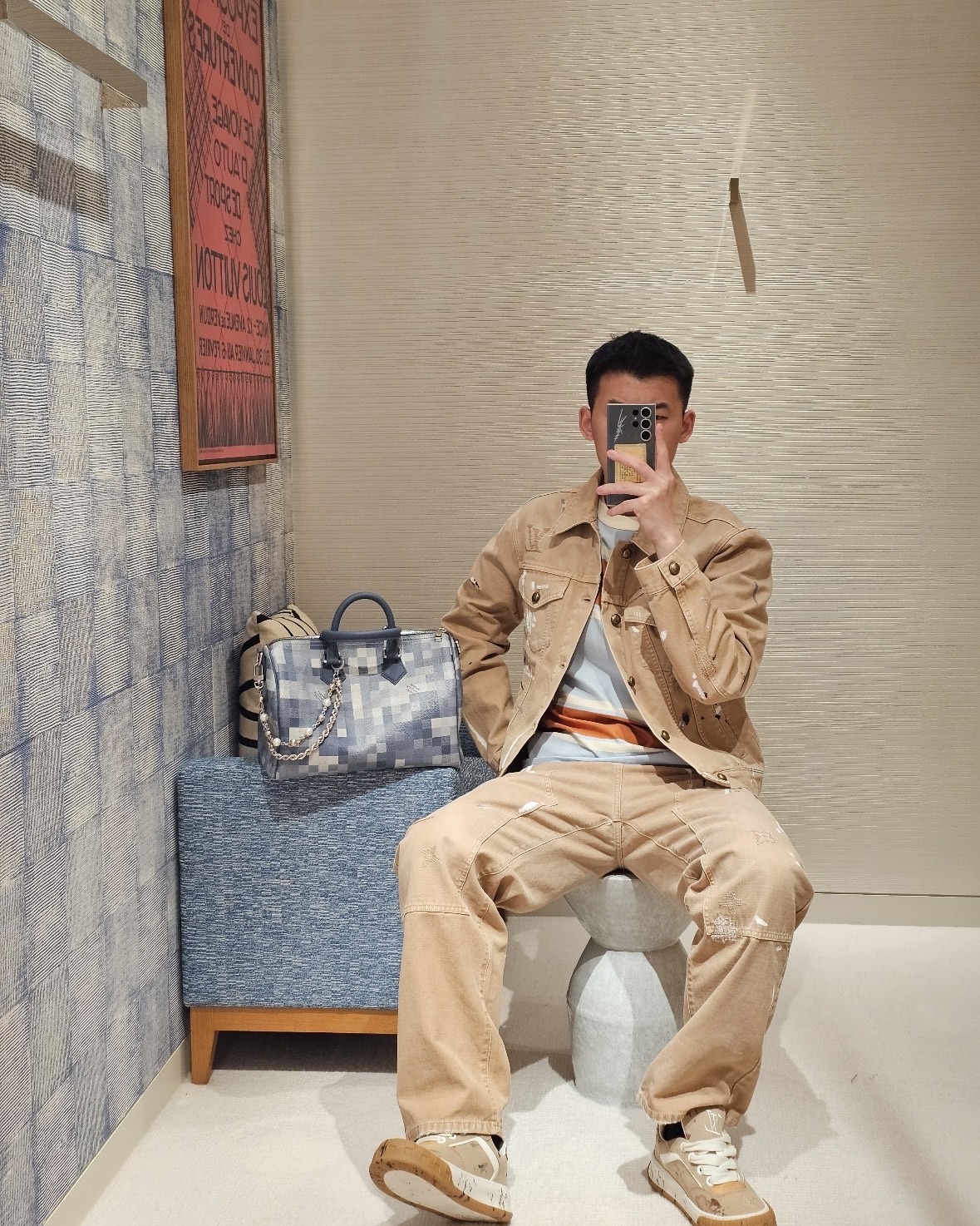 루이비통(LV) Lu Arty 페인트 스플래터 워싱 데님 트러커 재킷 상의 의류