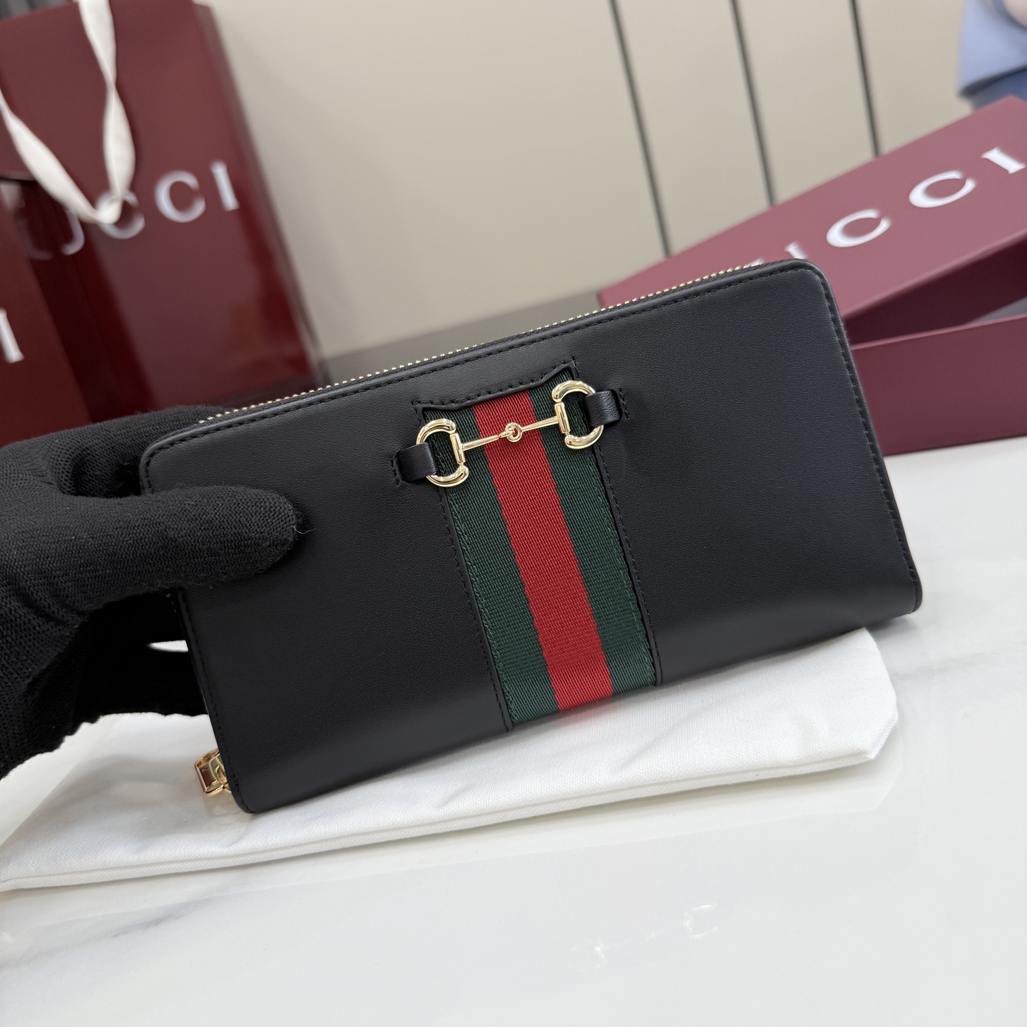 [Gucci] 구찌 Generation 26SS 레더 홀스빗 웹 장지갑