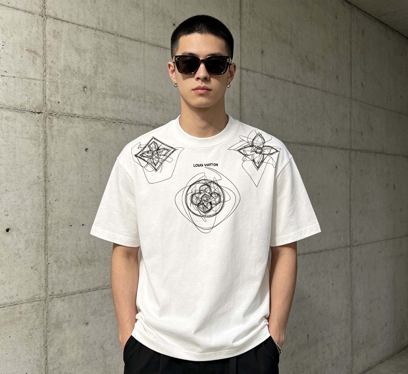 루이비통(LV) 그래피티 자수 반팔 티셔츠 의류