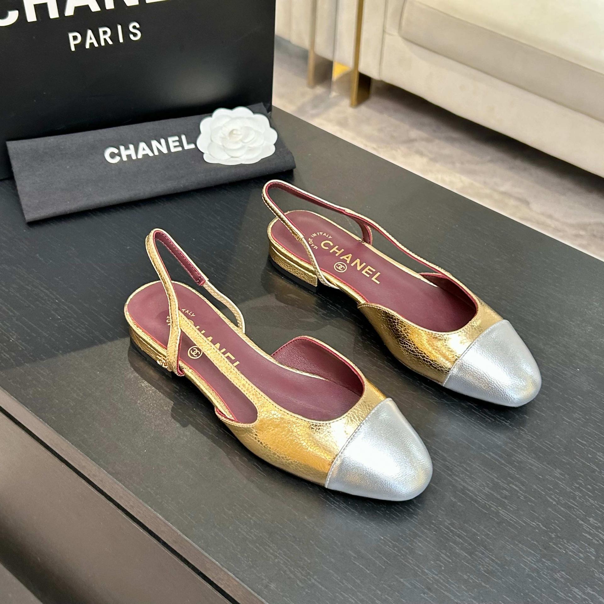 샤넬(CHANEL) 투톤 슬링백 로우힐 신발
