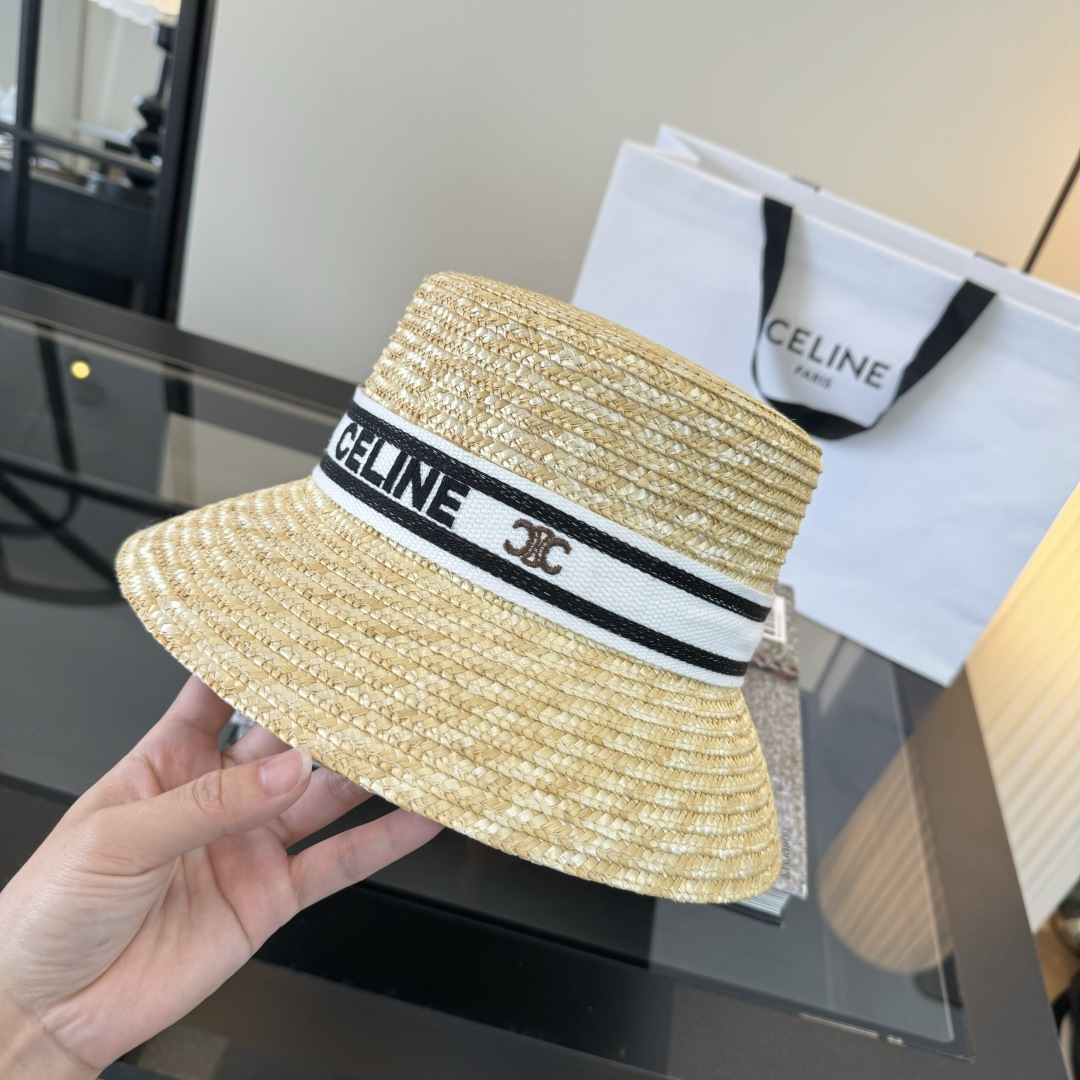 셀린느(CELINE) 라피아 버킷햇 모자