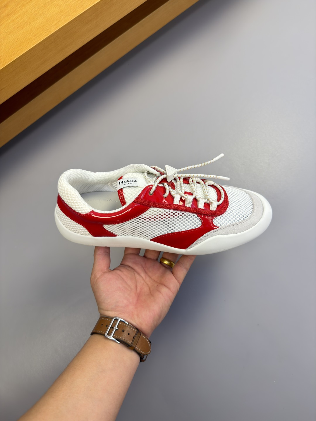 [Prada] 프라다 나파 레더 믹스 레트로 스니커즈 신발