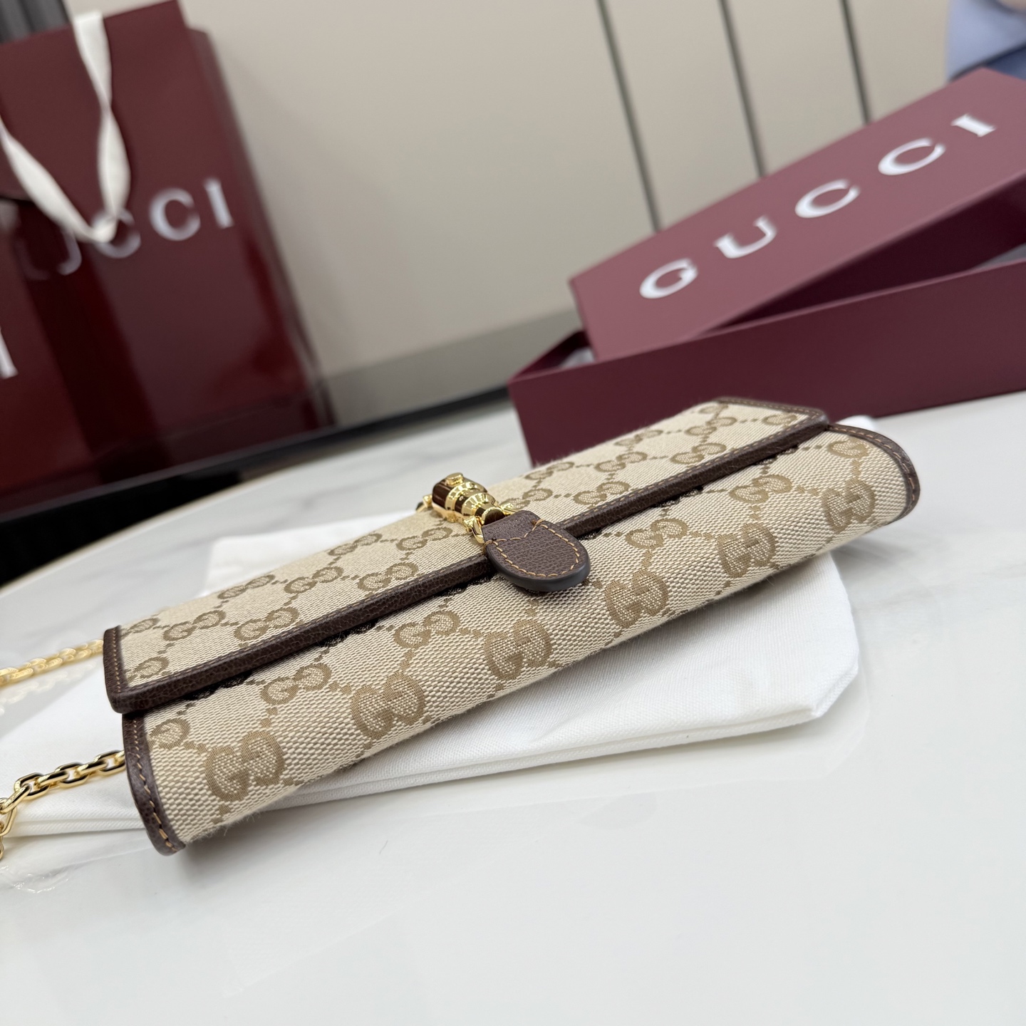 [Gucci] 구찌 26SS Jackie 재키 1961 GG 캔버스 체인 월렛 (WOC) 지갑