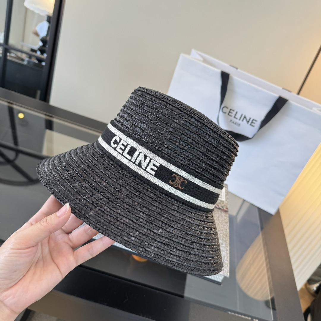 셀린느(CELINE) 라피아 버킷햇 모자