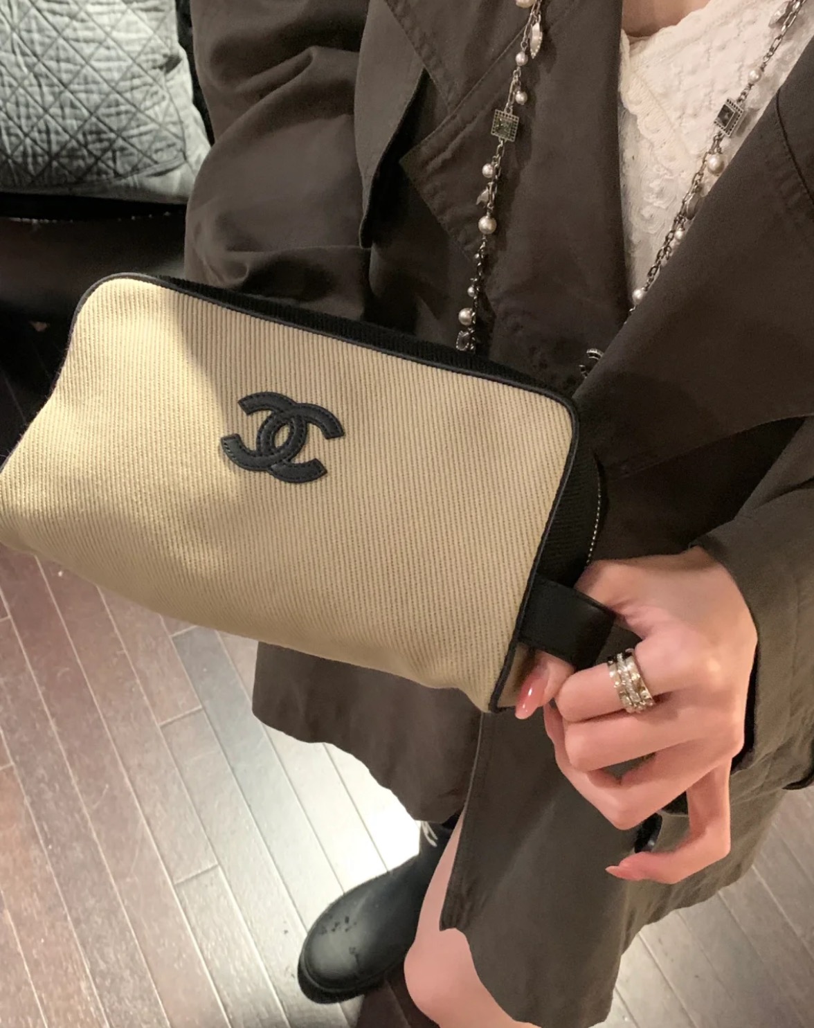 [Chanel] 샤넬 26M Coco Beach 코코 비치 캔버스 코스메틱 파우치 백 가방