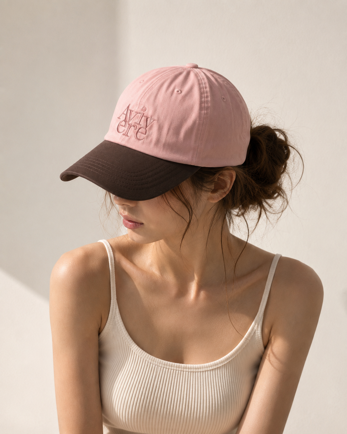 Avivere lettering cap denim pink brown