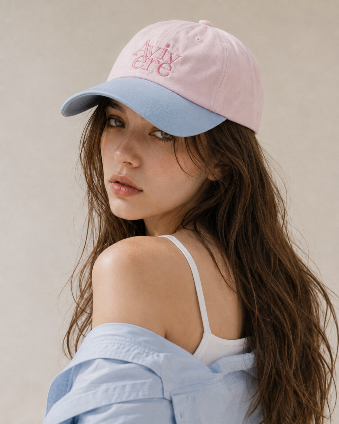 [NCT 텐 착용] Avivere lettering cap Light pink periwinkle