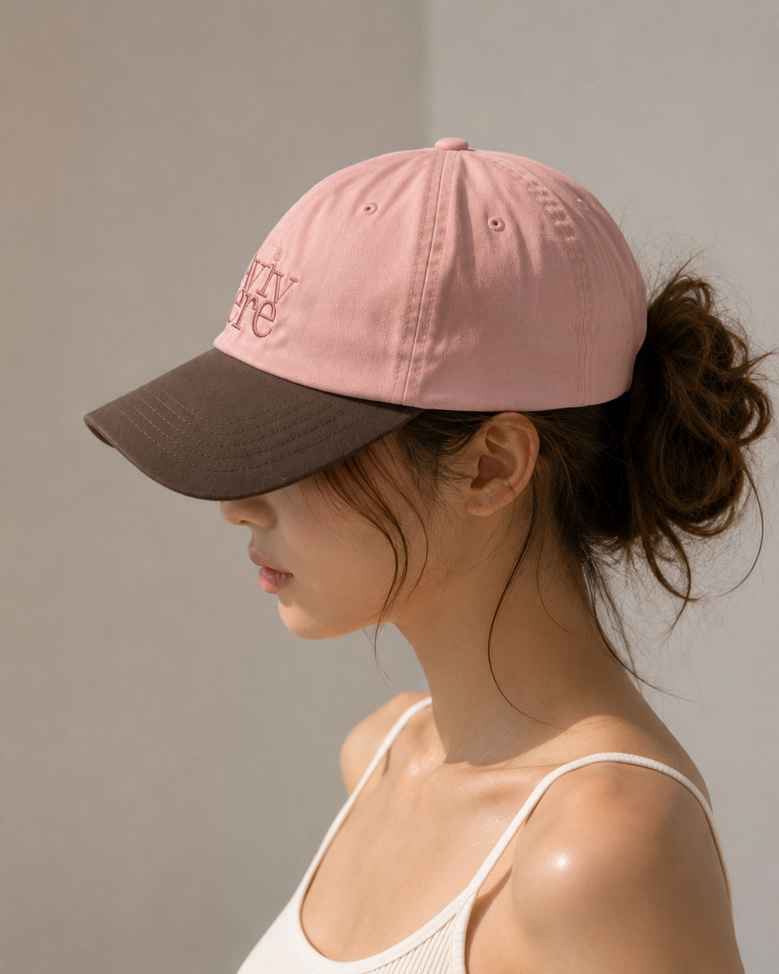 Avivere lettering cap denim pink brown