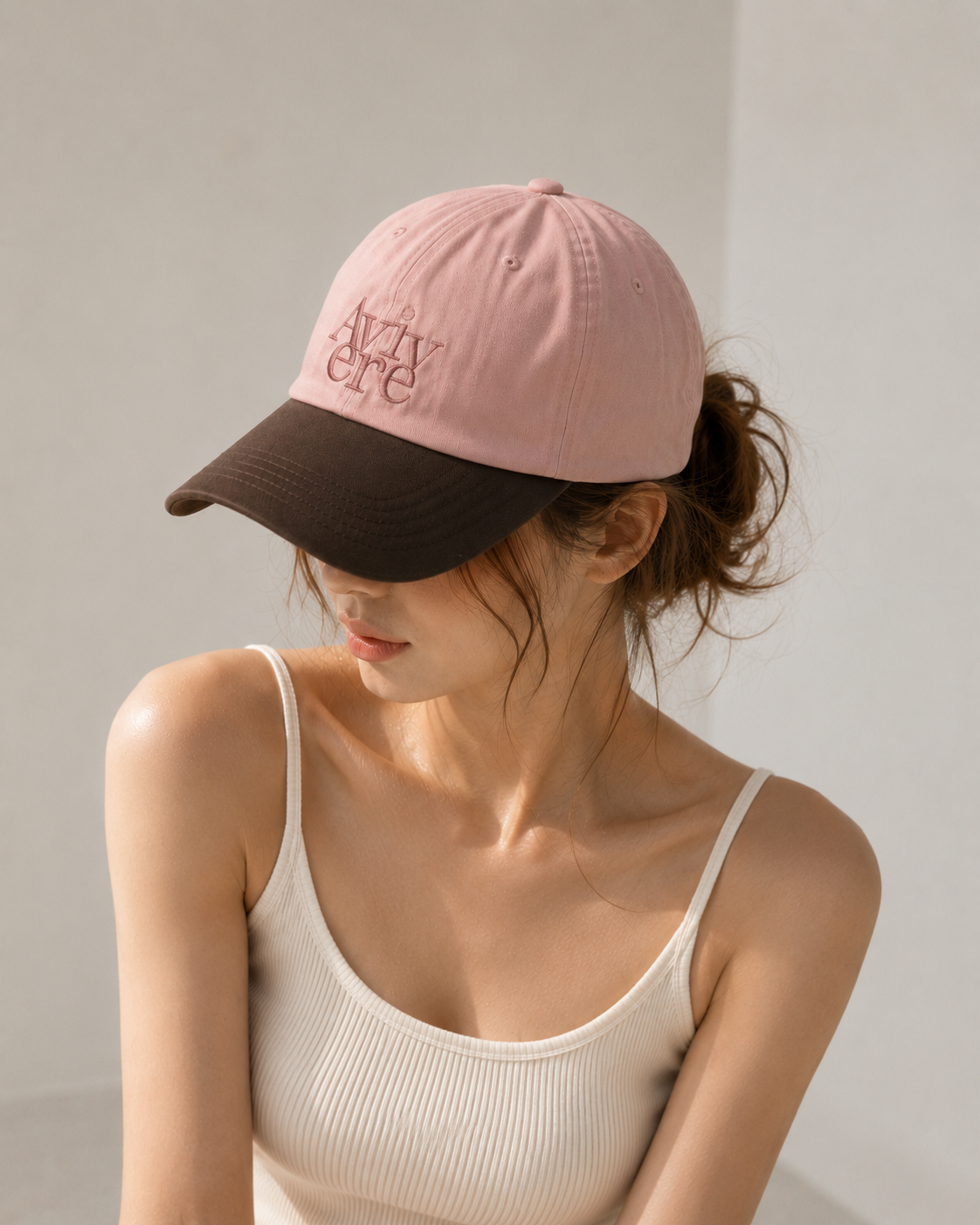 Avivere lettering cap denim pink brown