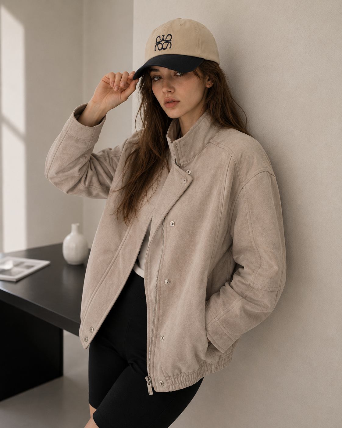Avivere logo suede khaki navy