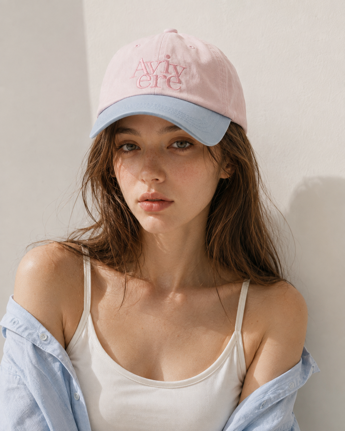 [NCT 텐 착용] Avivere lettering cap Light pink periwinkle