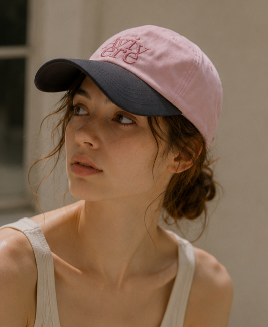Avivere lettering cap denim pink brown
