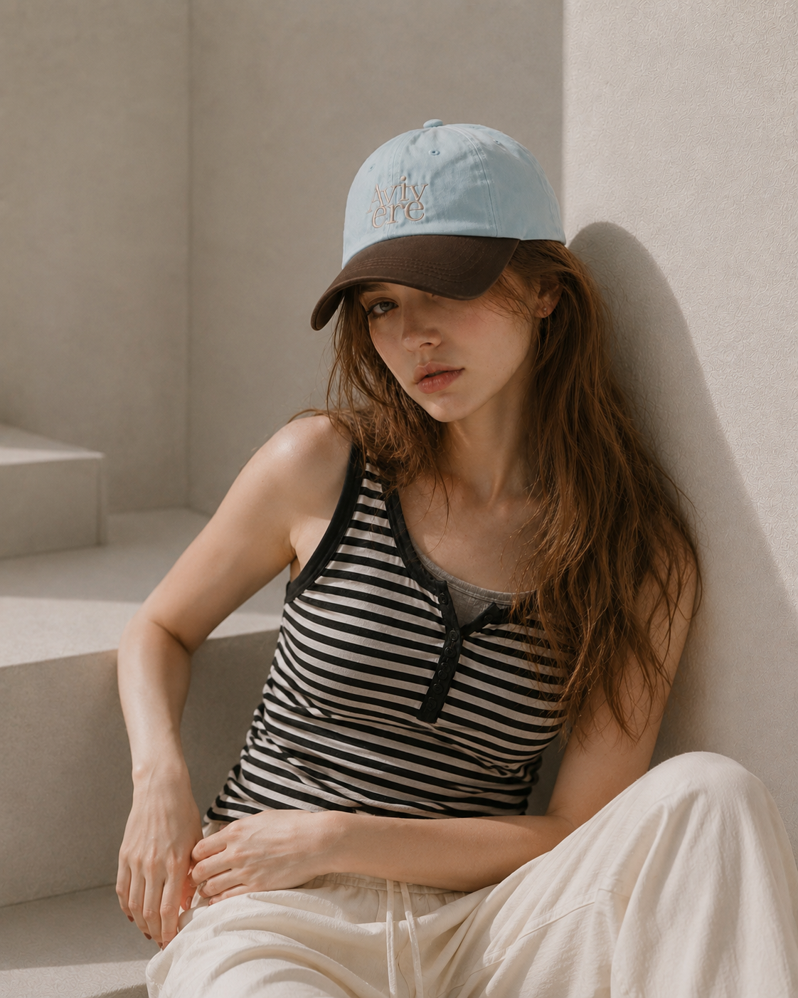 Avivere lettering cap light blue brown