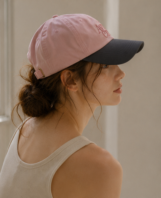 Avivere lettering cap denim pink brown