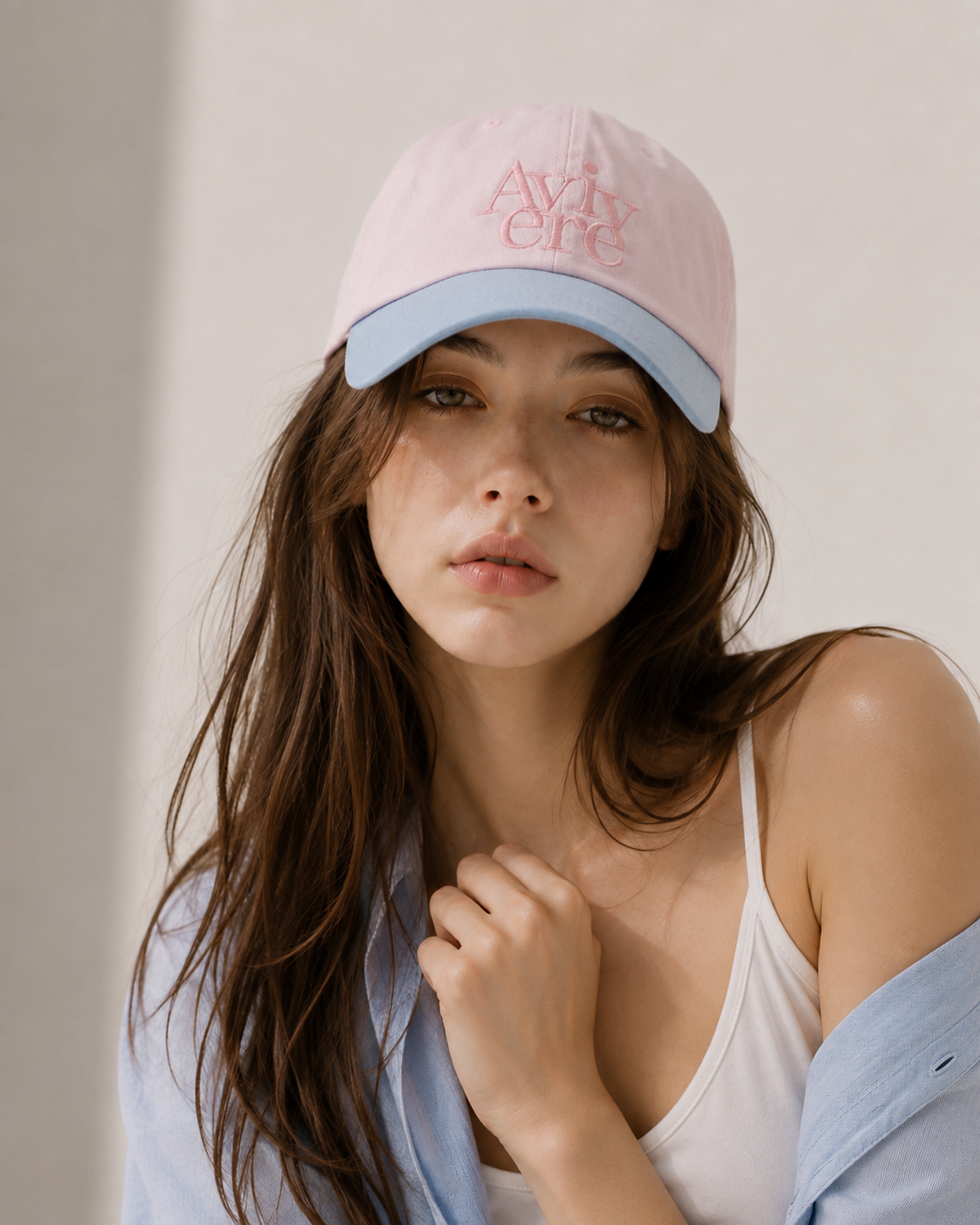 [NCT 텐 착용] Avivere lettering cap Light pink periwinkle