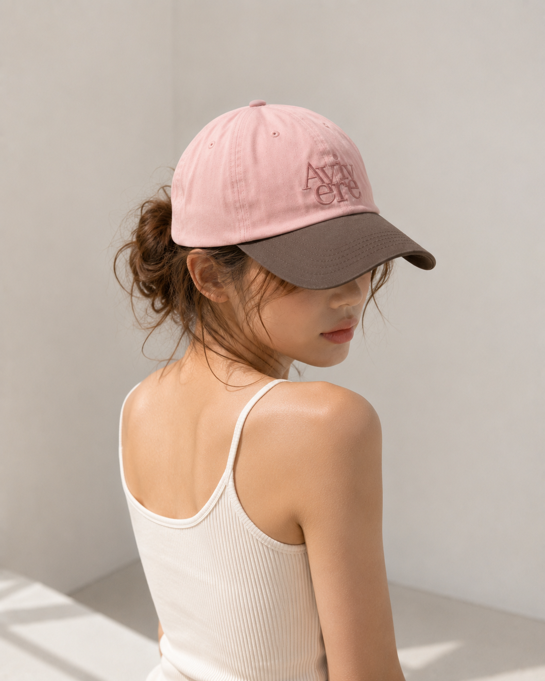 Avivere lettering cap denim pink brown