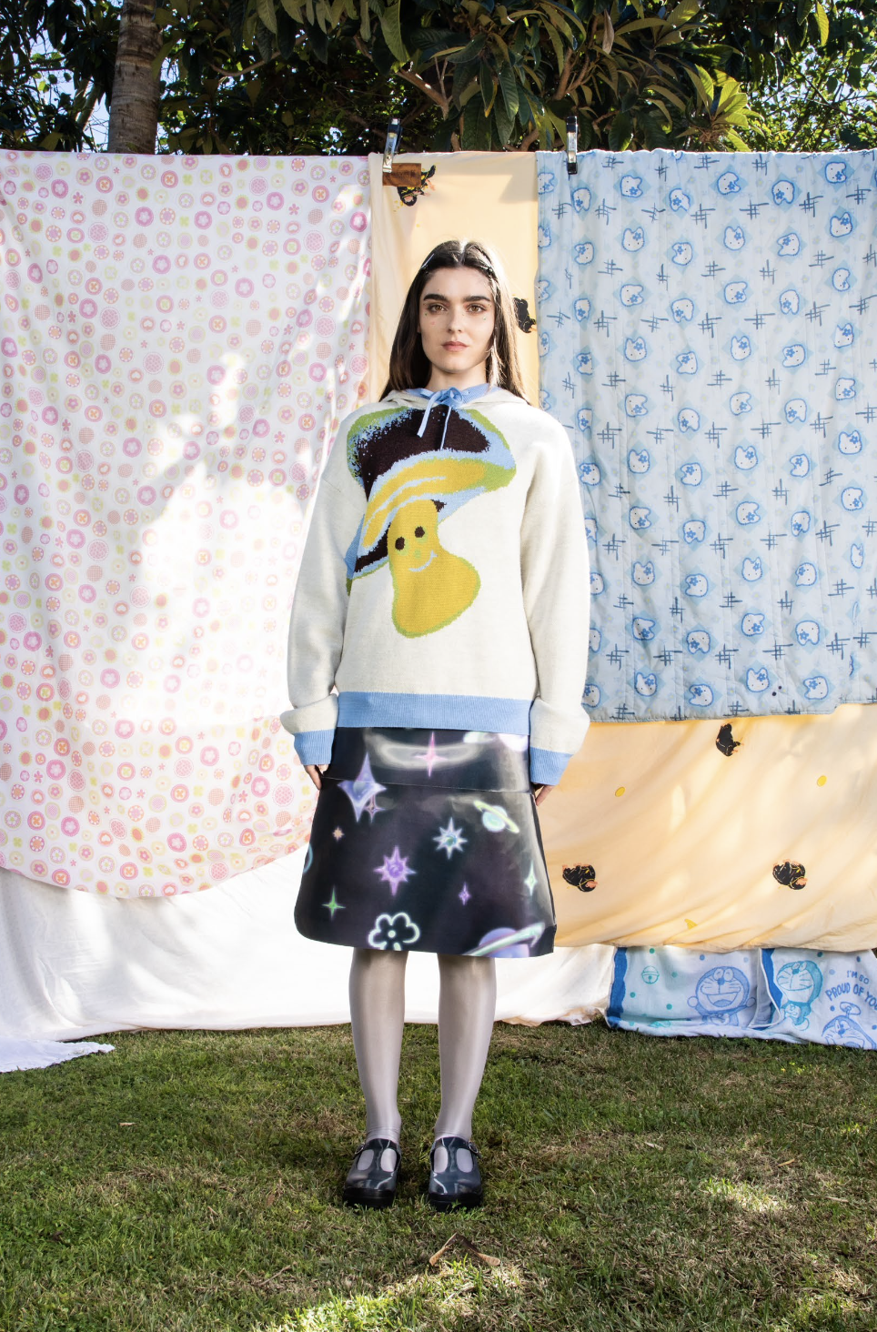 Galaxy Printrd Lenticular Midi Skirt