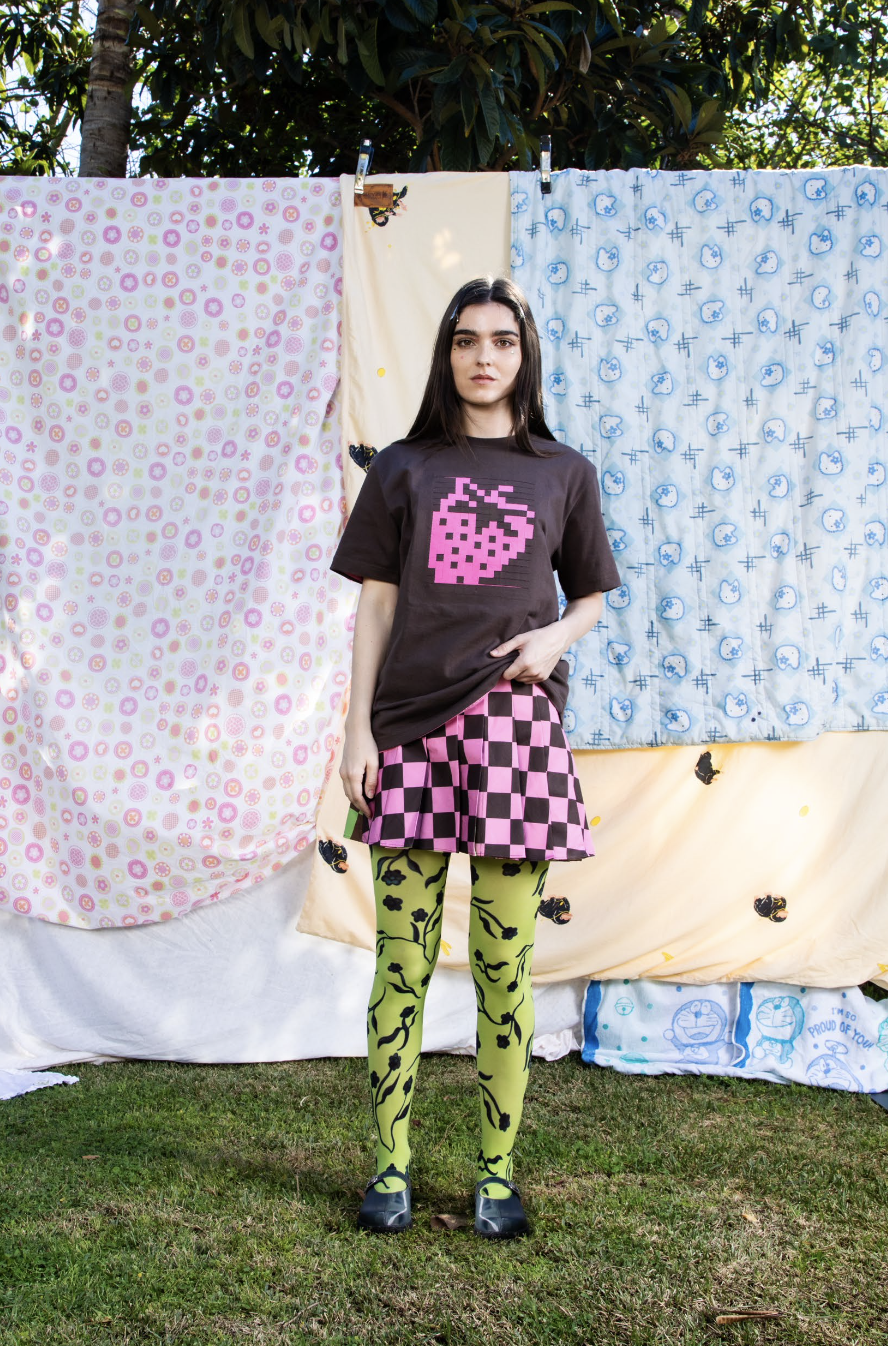 Strawberry Layered Woven Tee Brown