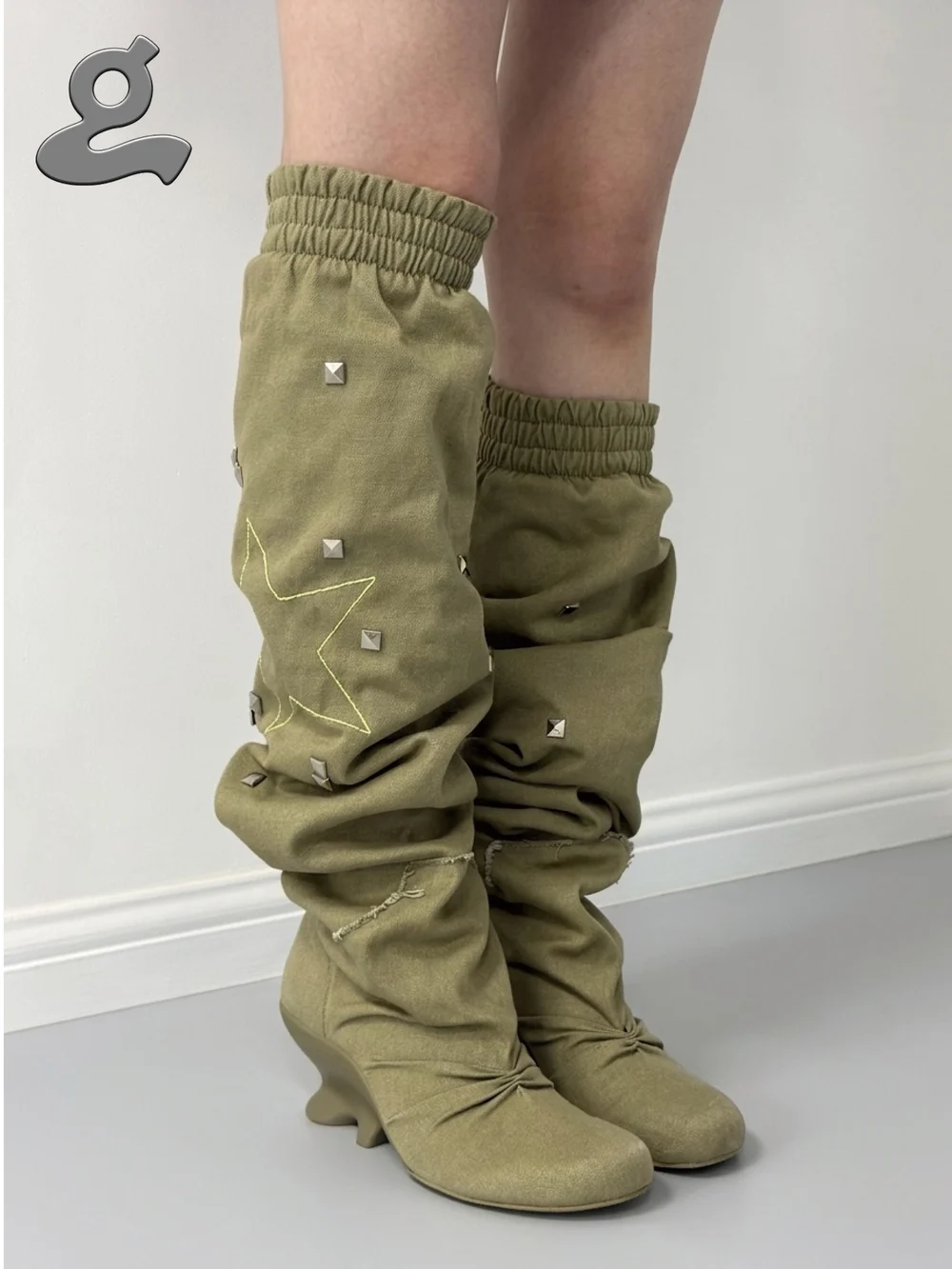 Canvas Wedge Boots 'Slouch'